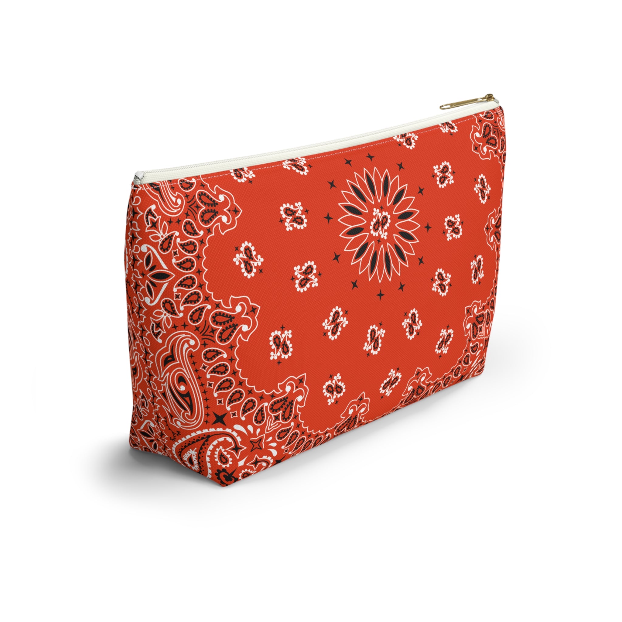 Orange Bandana Jewelry Pouch - Travel Organizer, Pencil Bag, Gift for Her, Cosmetic Makeup Bag, Cute Accessory Case