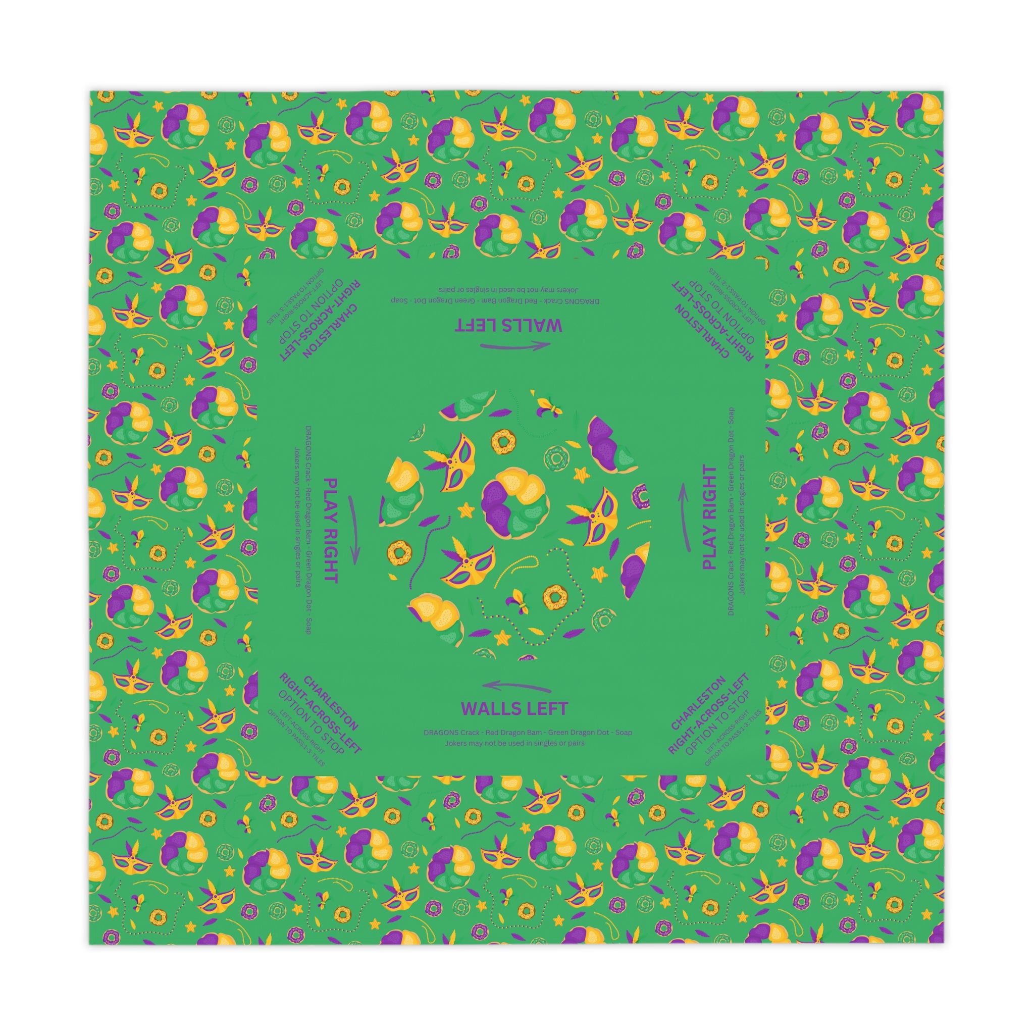 Mardi Gras MAHJONG Tablecloth, With Instructions, Size 55 x 55, Learning to play, Beginner
