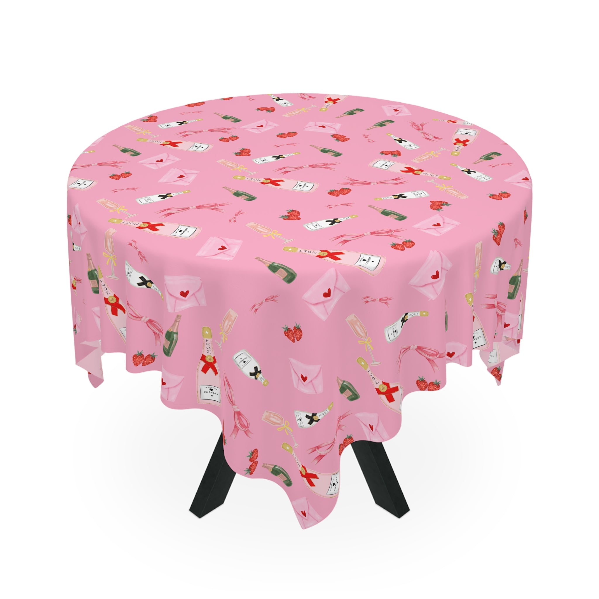 Champagne Valentine's Tablecloth, Romantic Pink Game Night Essential for Mahjong, Bunco, Poker, Holiday Celebration, Galentine's Night