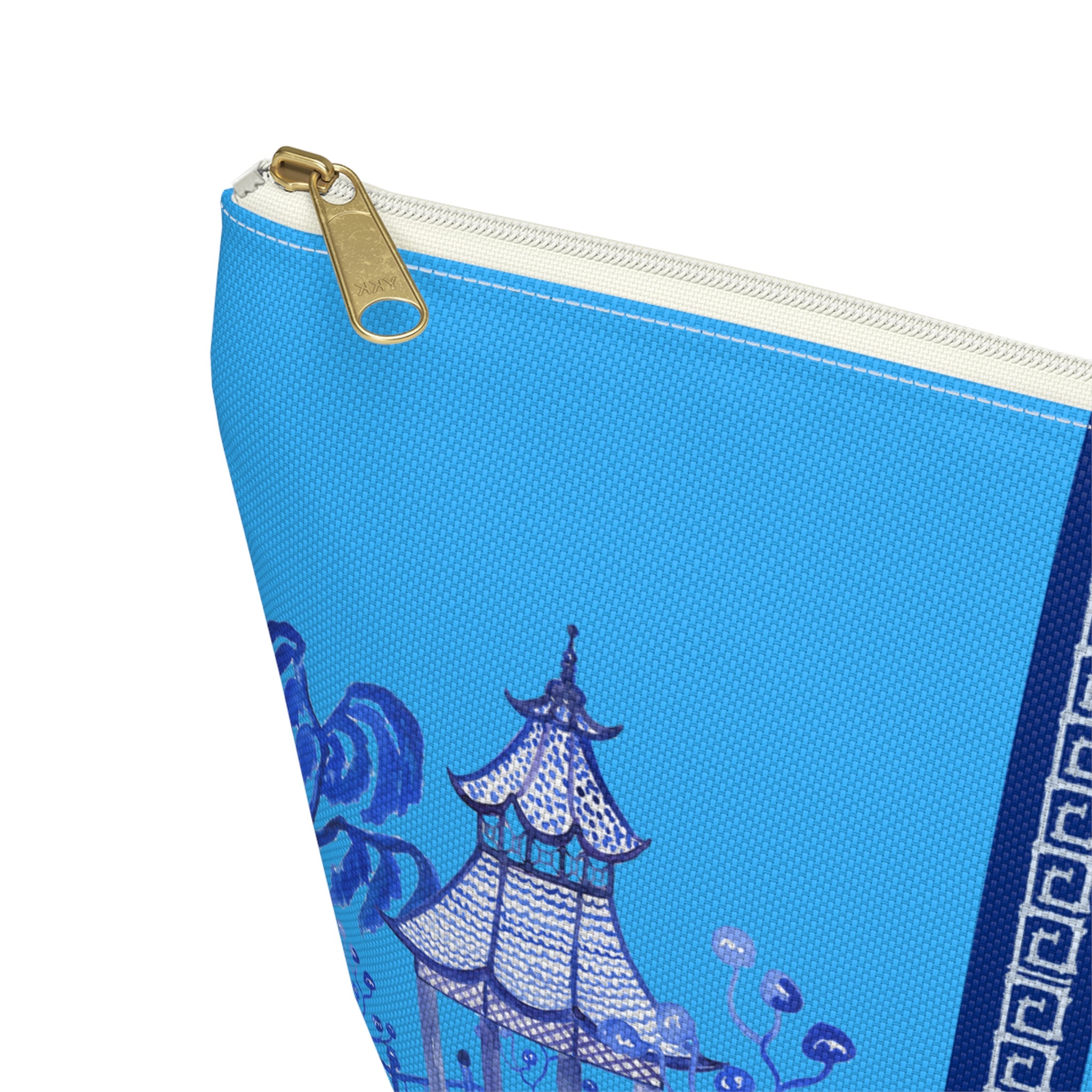 Monogrammed Blue Pagoda Mahjong Tile Bag: Chinoiserie Travel Pouch, Small and Large