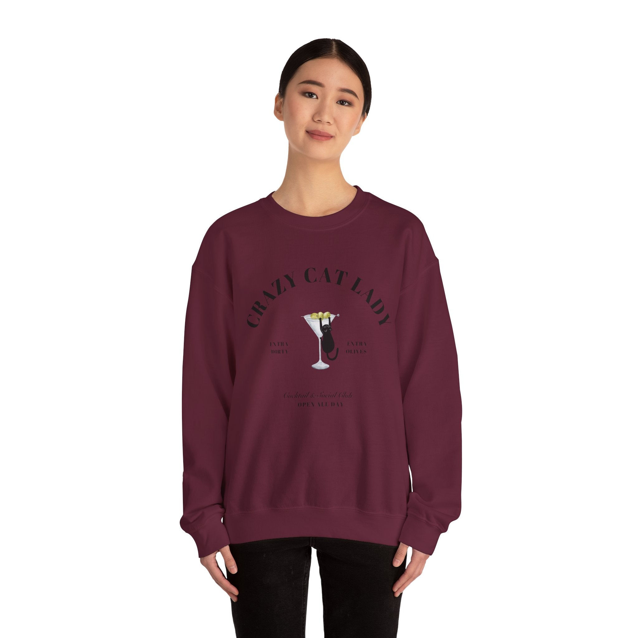 Crazy Cat Lady Social Club Sweatshirt, Dirty Martini, Extra Olives, Extra Dirty, Open All Day