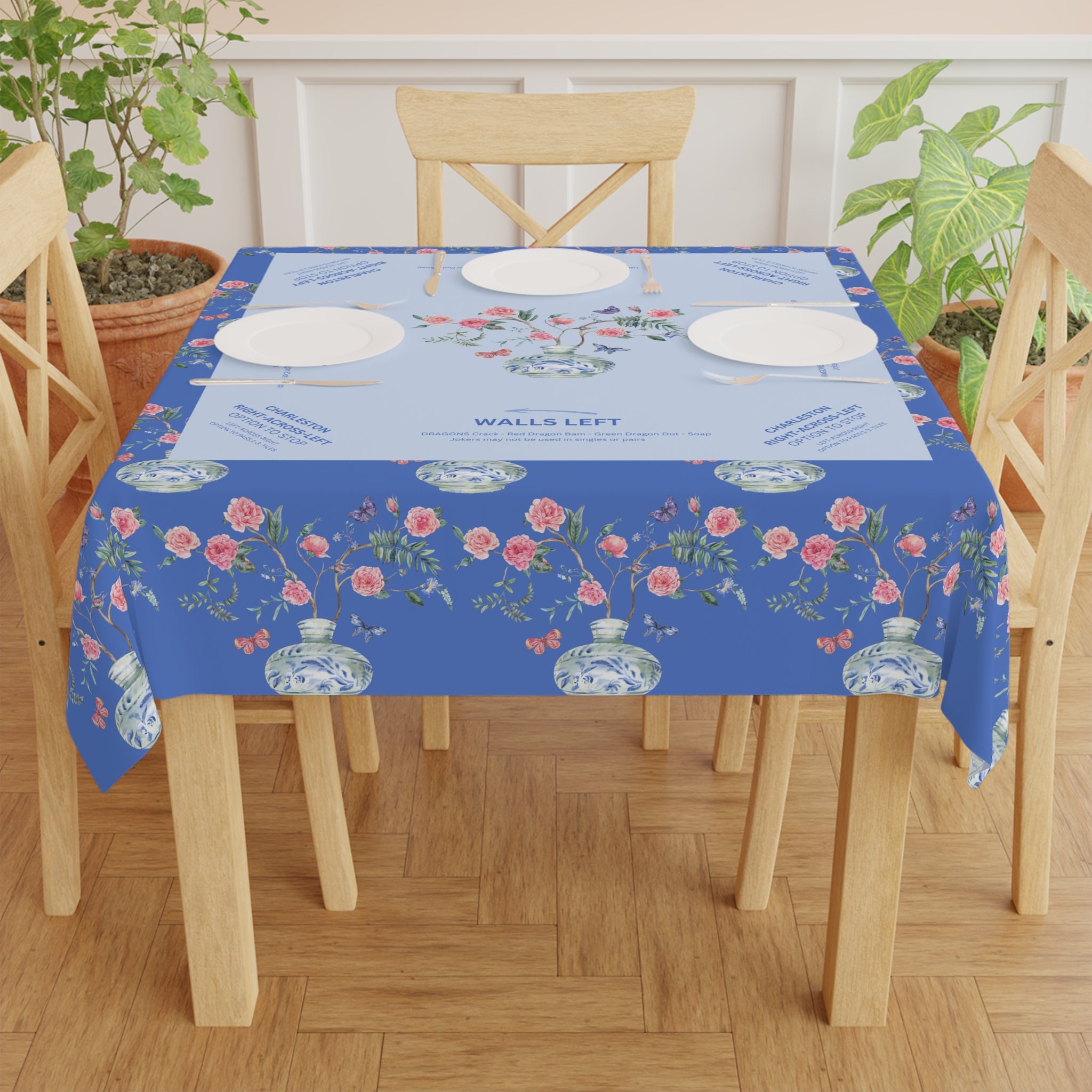 Mahjong Tablecloth, Spring Flowers, Game Night, Chinoiserie Vase, Pink, Hostess Gift, Table Cover, 55x55, Beginner Friendly, Instructions