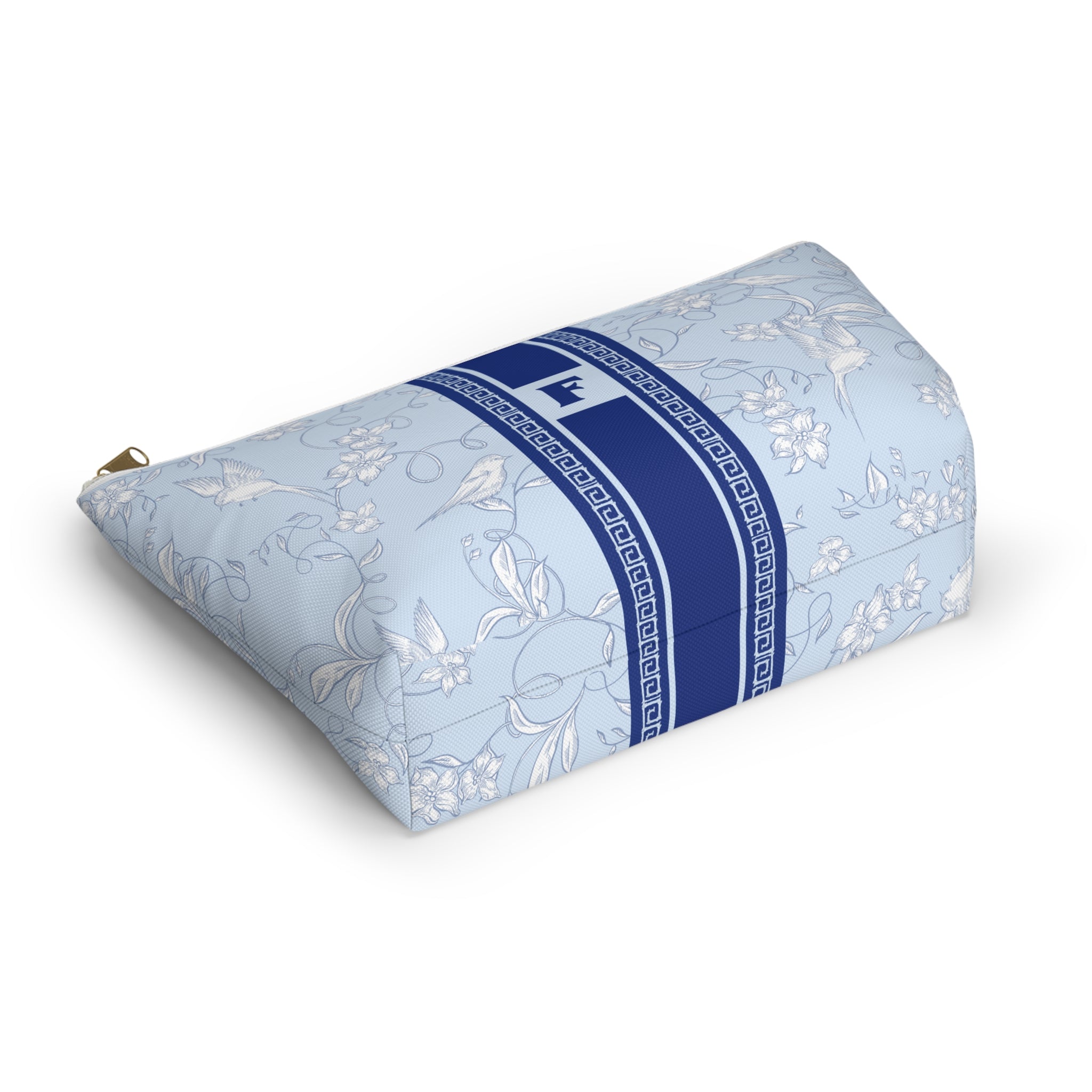 Monogrammed Mahjong Tile Bag: Chinoiserie Travel Pouch, Blue Birdie, Small and Large