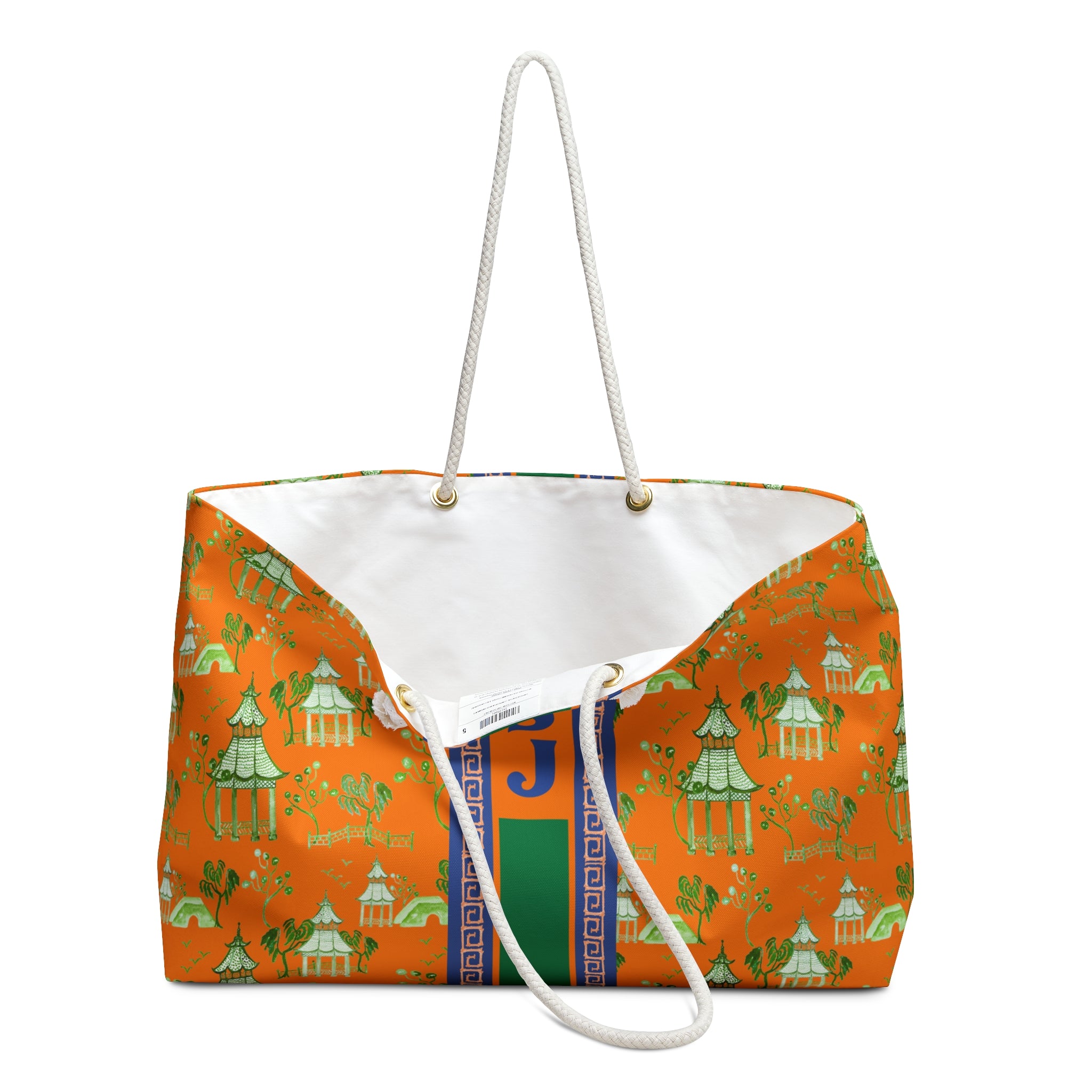 Monogrammed Orange Chinoiserie Mahjong Tote Bag: Personalized Mahjong Gift, Maj Carry-All Travel Duffel