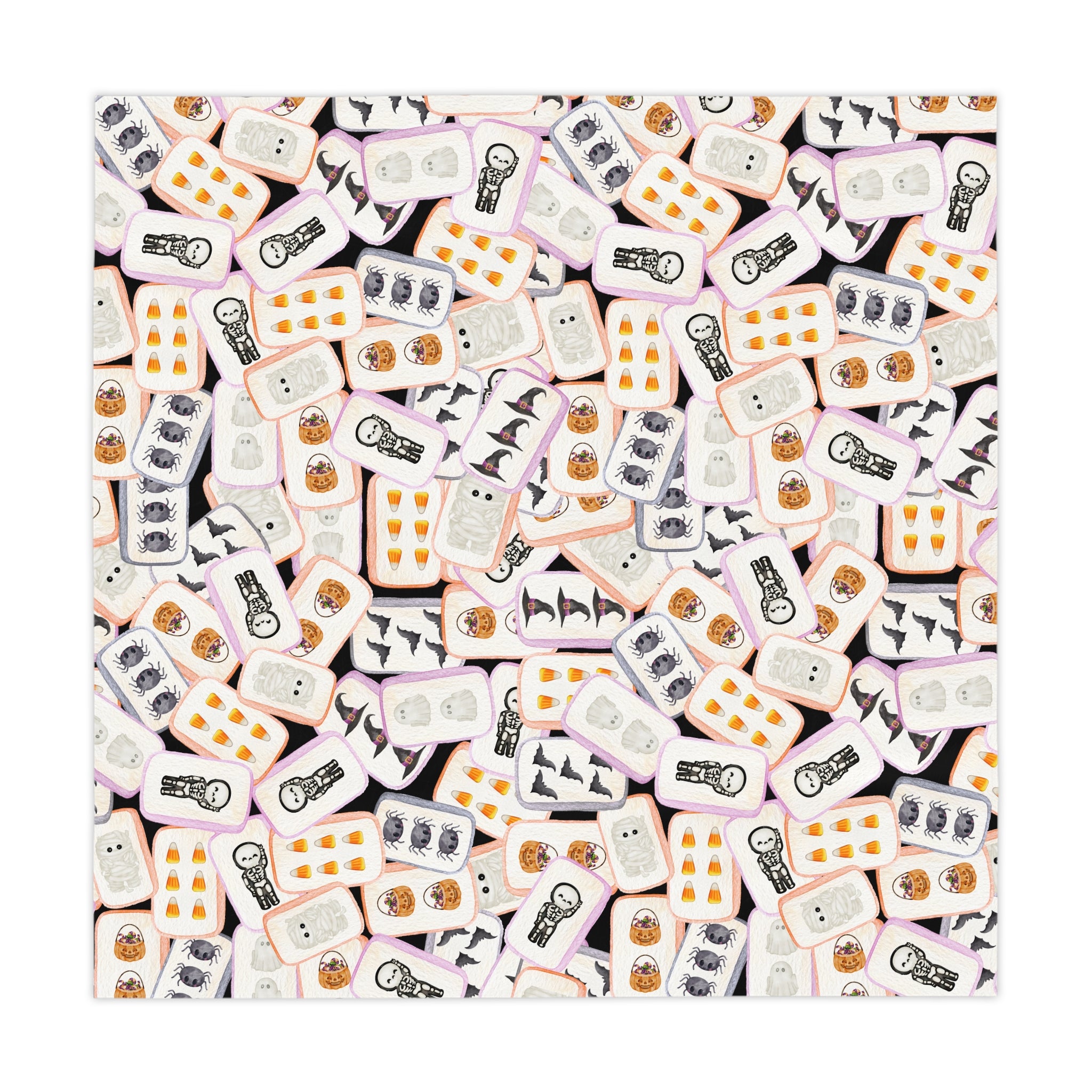 Halloween MAHJONG Tiles Tablecloth, 55 x 55, Hostess Gift, Bat, Pumpkin, Mummy, Skeleton, Ghost, Spider, Witch, Handpainted Tiles