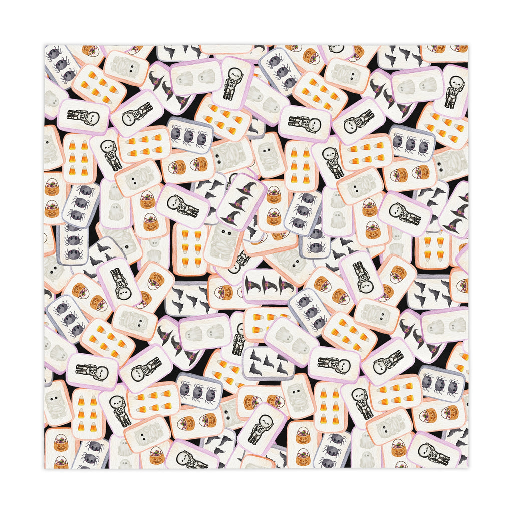 Halloween MAHJONG Tiles Tablecloth, 55 x 55, Hostess Gift, Bat, Pumpkin, Mummy, Skeleton, Ghost, Spider, Witch, Handpainted Tiles