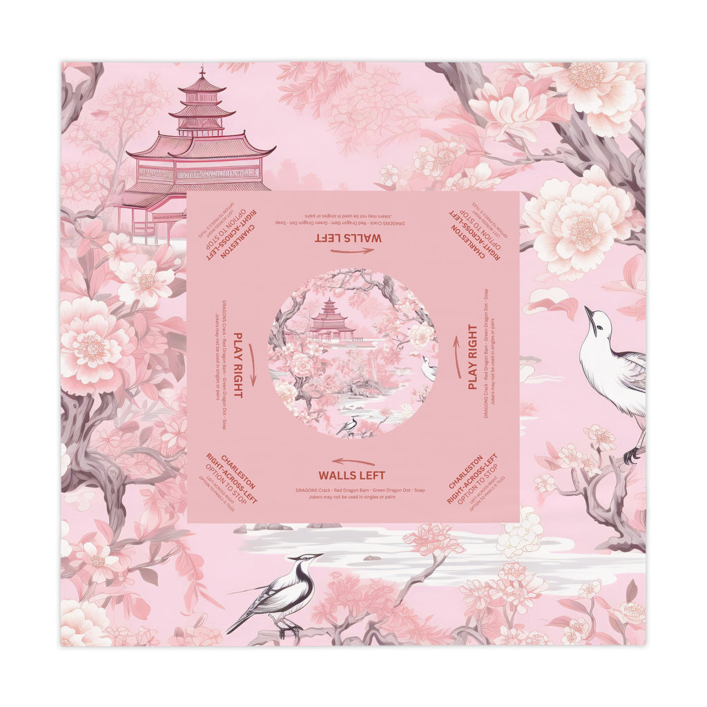 Mahjong Tablecloth, Chinoiserie Pink Temple, Pagoda, Grandmillennial Table Cover, Hostess Gift, Game Night, Beginner Friendly Instructions