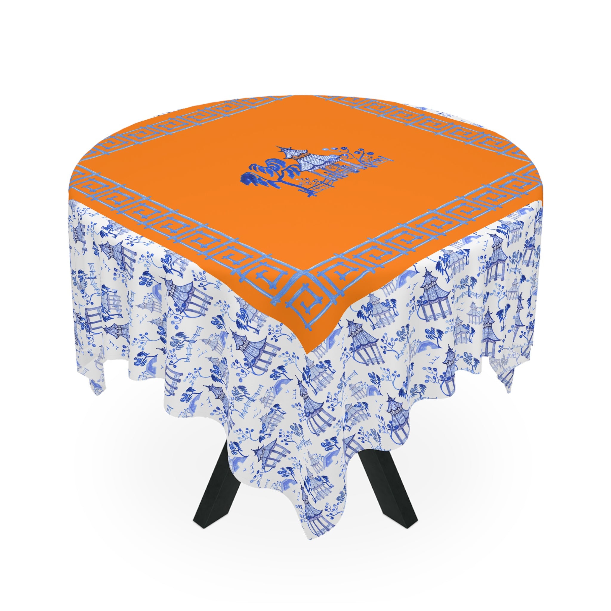 Blue Pagoda Tablecloth, Grandmillennial Table Cover, Hostess Gift