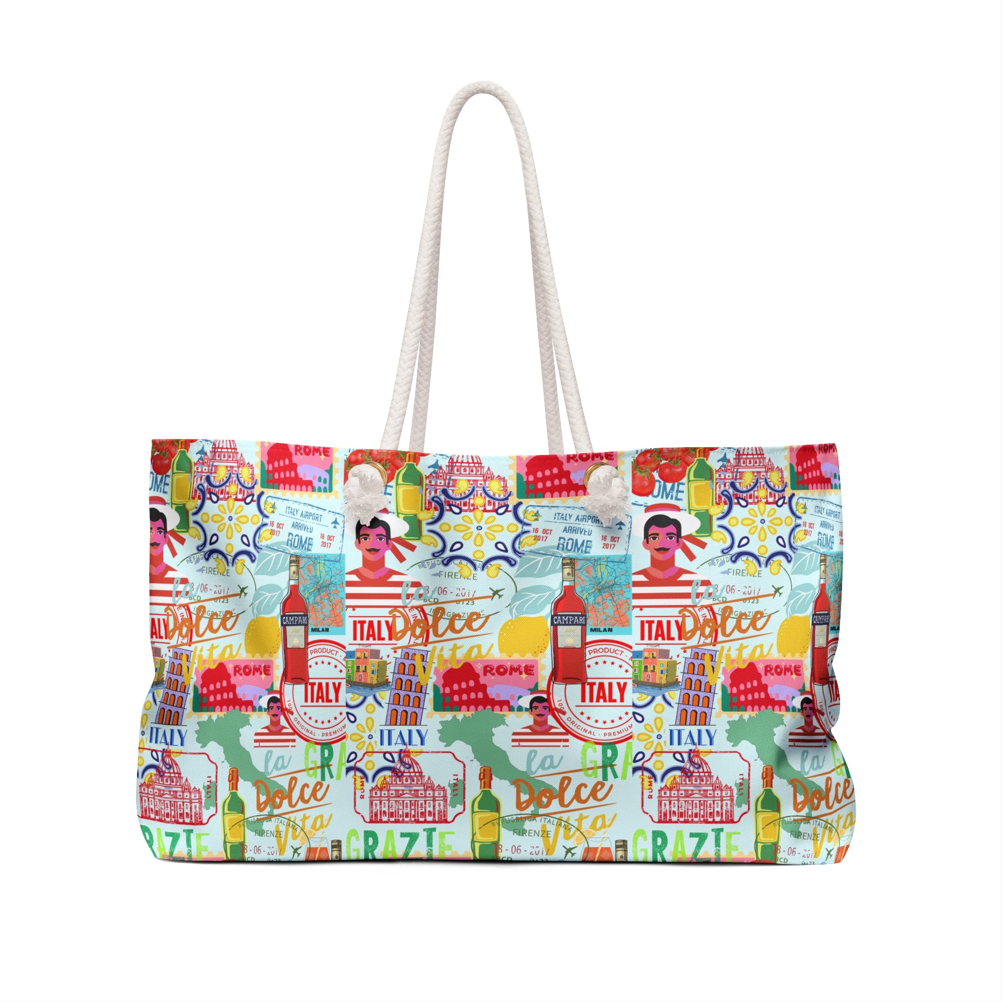 Summer in Italy Large Beach Bag, Shoulder Tote, Campari, La Vida Dolce, Travel Duffel, Vacation Essential