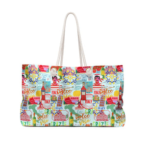 Summer in Italy Large Beach Bag, Shoulder Tote, Campari, La Vida Dolce, Travel Duffel, Vacation Essential