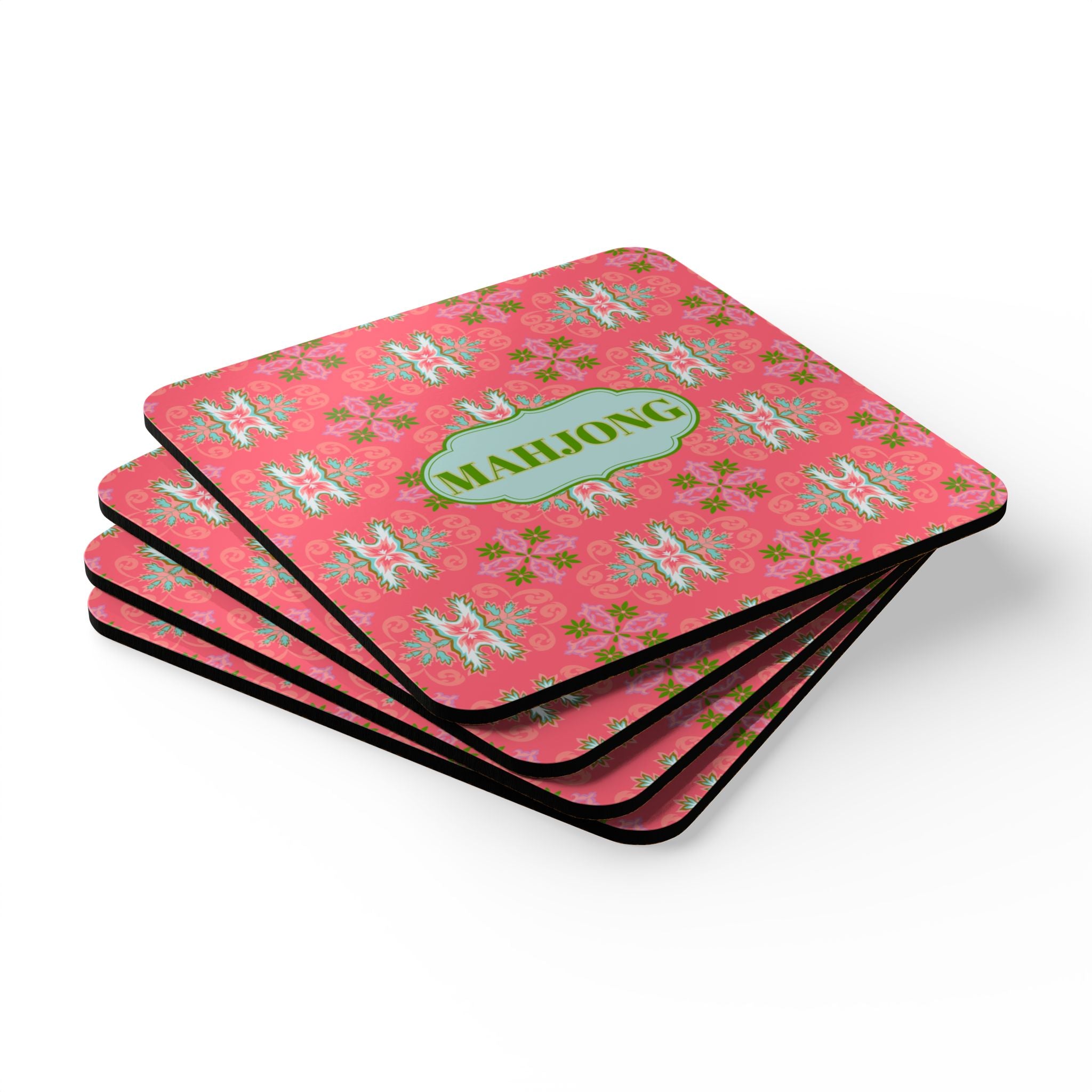 Mahjong Corkwood Coaster Set Colony Coral
