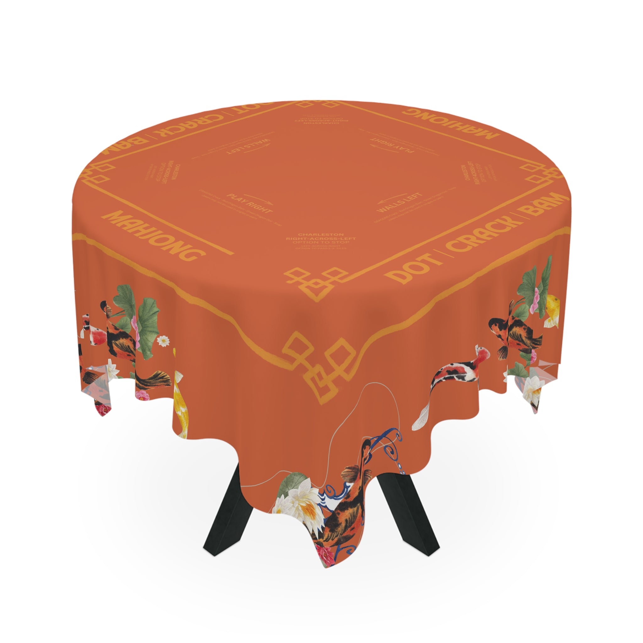 Orange Koi Mahjong Instructional Tablecloth, Great for Beginners, Game Night Decor, Hostess Gift