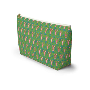 Preppy Lobster Jewelry Pouch, Green Coastal Makeup Case, Gift for Her, Pink Lobster Seaside Pencil Bag, Bachelorette Trip