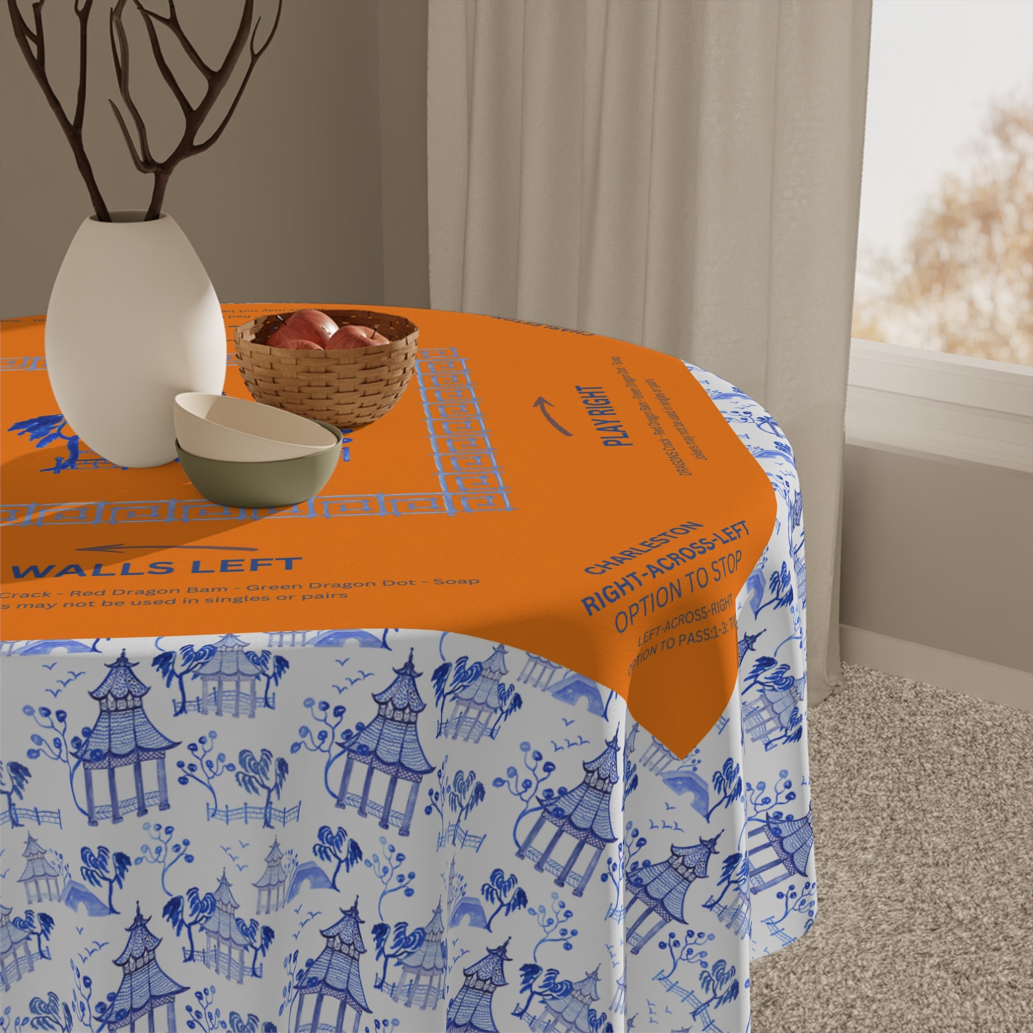 Blue Pagoda Tablecloth, Grandmillennial Table Cover, Hostess Gift, Charleston Rules, Beginner Instructions