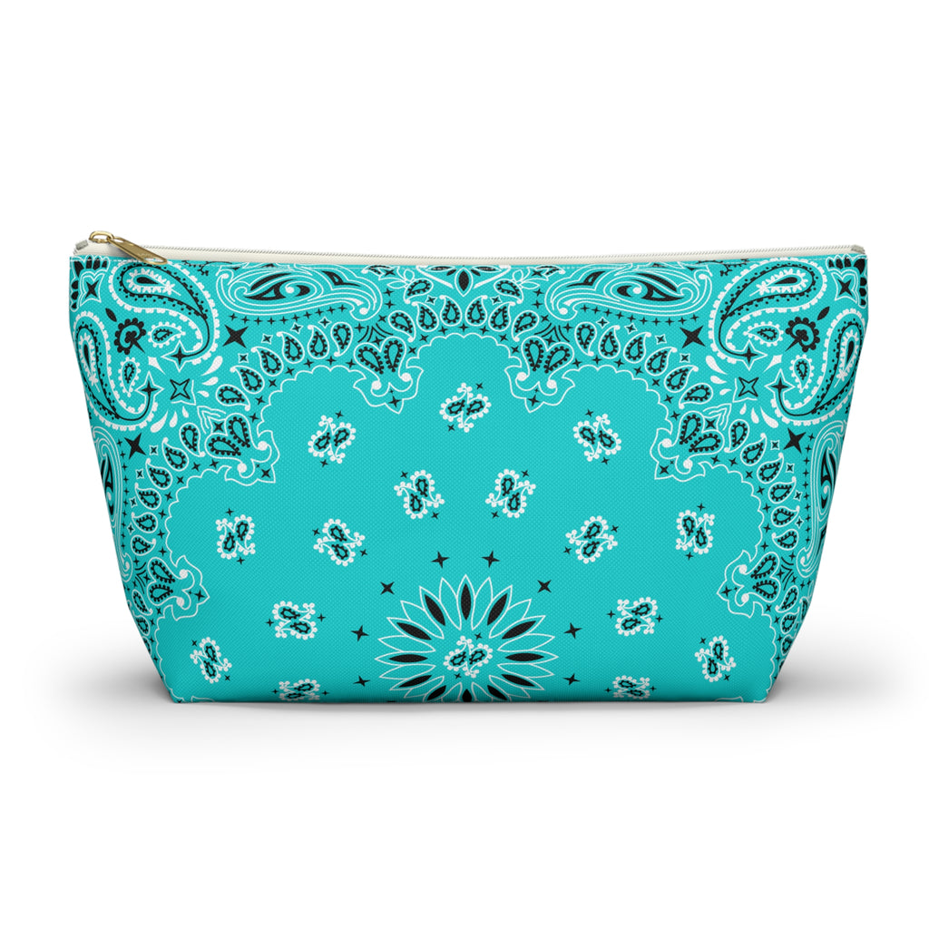 Teal Blue Bandana Jewelry Pouch - Travel Organizer, Pencil Bag, Gift for Her, Cosmetic Makeup Bag, Cute Accessory Case