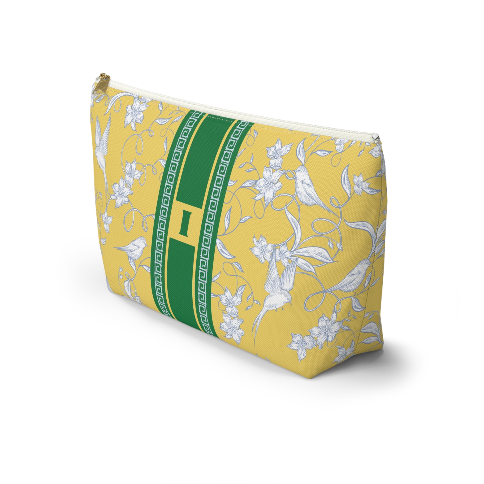 Monogrammed Mahjong Tile Bag: Chinoiserie Travel Pouch, Yellow Birdie, Small and Large