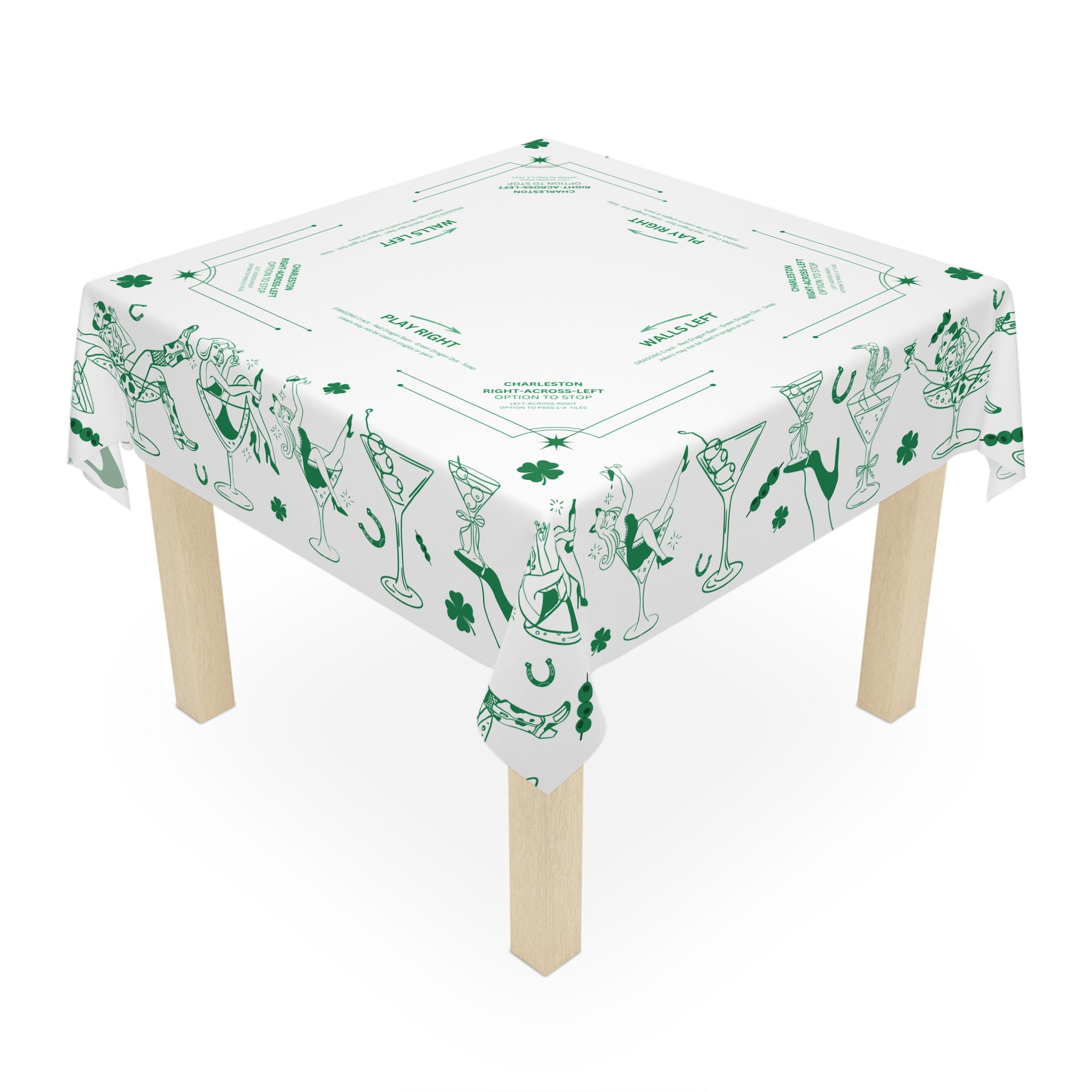 Get Lucky Mahjong Game Night Tablecloth, Hostess Gift,  Beginners Rules, Instructions, 55x55, Cocktails, Cowgirls, and Tiles Table Cover