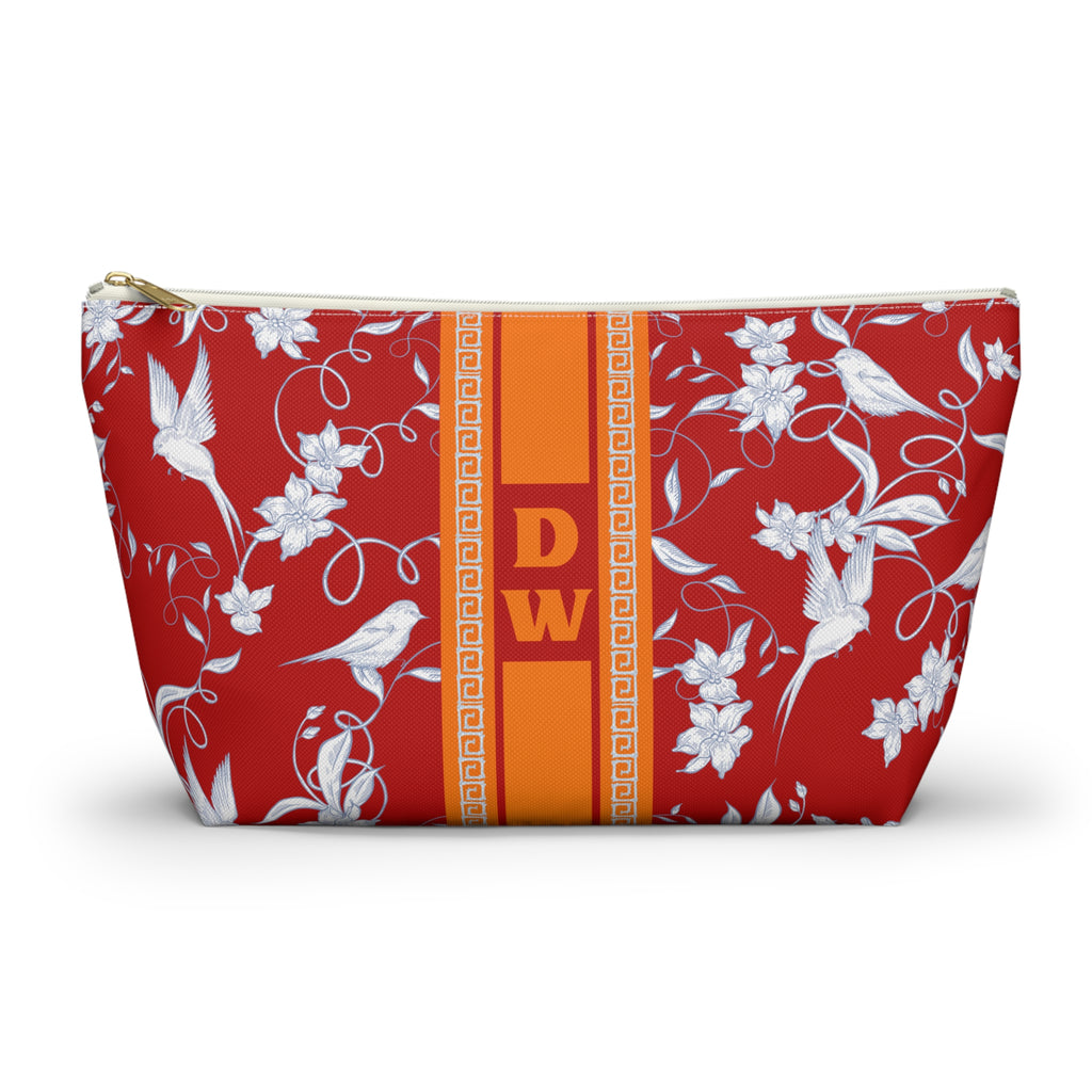 Monogrammed Mahjong Tile Bag: Chinoiserie Travel Pouch, Red and Orange, Small and Large