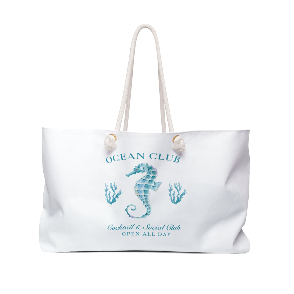 Ocean Club Club Weekender Bag Tote, Teal Blue Seahorse, Preppy Beach Duffel, Sealife Purse, Travel Overnight Carry-On, Handbag