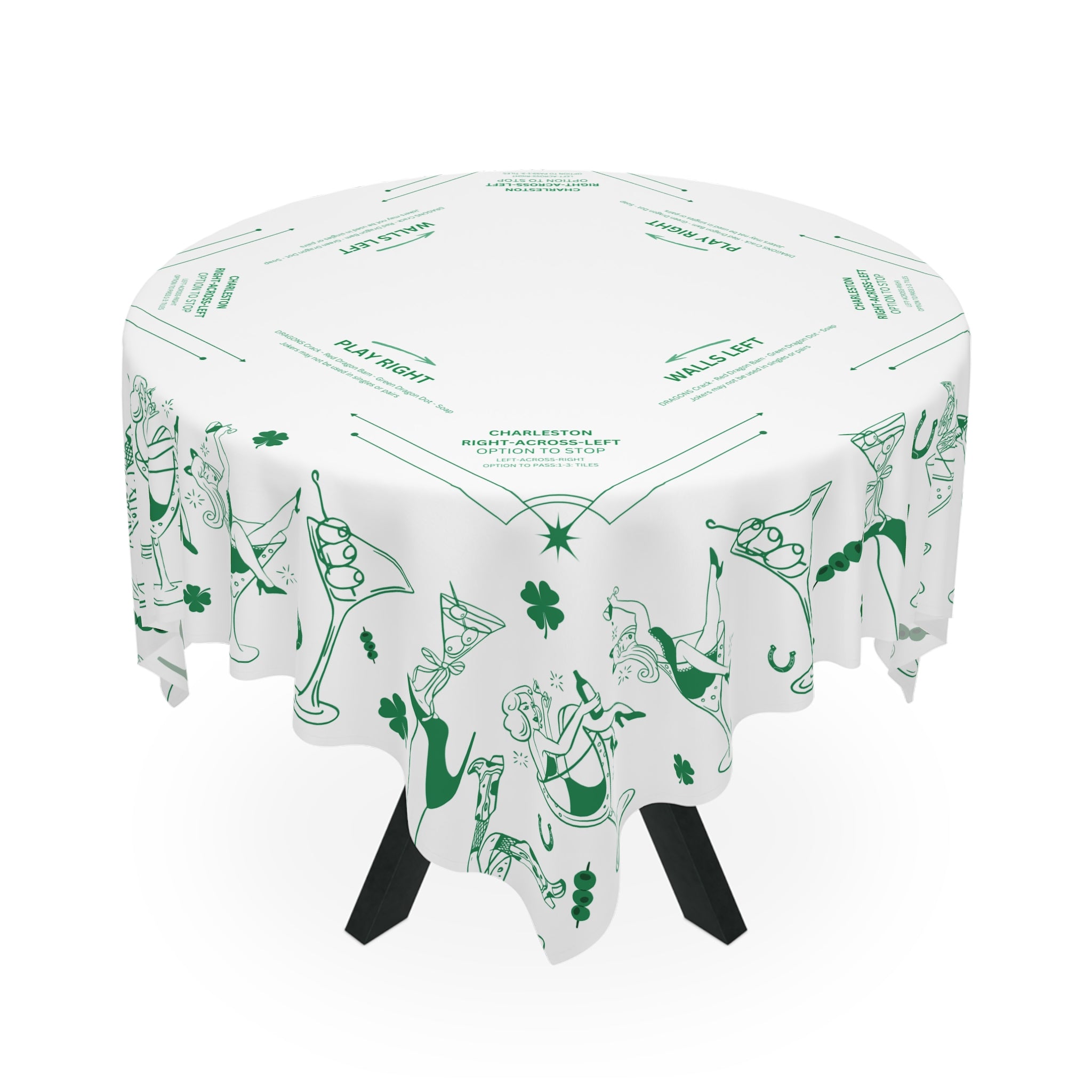 Get Lucky Mahjong Game Night Tablecloth, Hostess Gift,  Beginners Rules, Instructions, 55x55, Cocktails, Cowgirls, and Tiles Table Cover