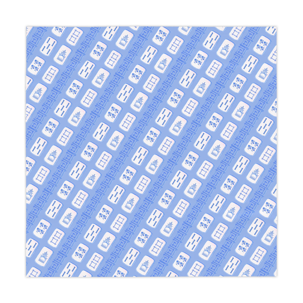 Blue Chinoiserie Mahjong Tile Tablecloth, Grandmillennial Table Cover, Hostess Gift, Game Night, West Palm Beach Style, Preppy Bamboo