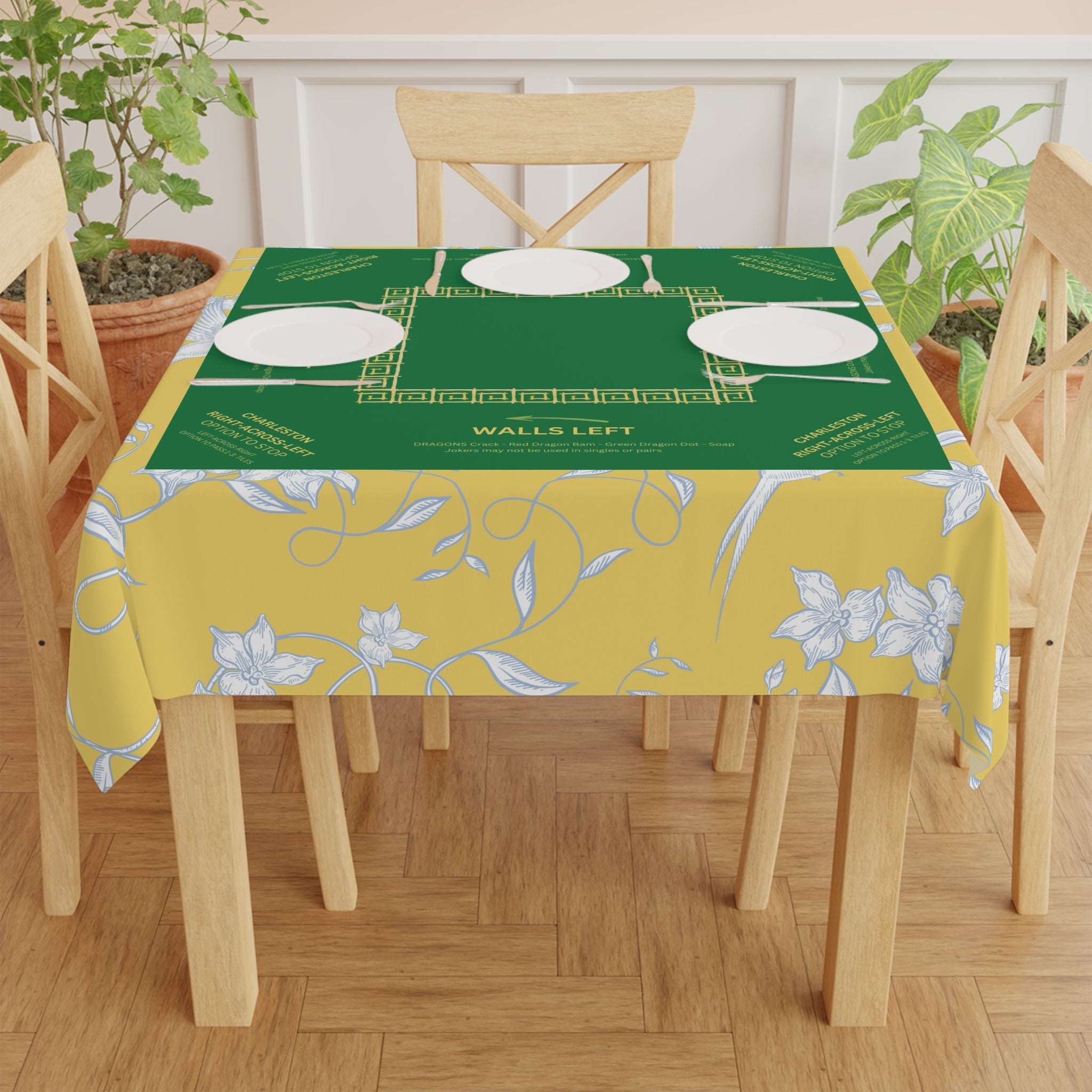 Yellow Bird Tile Tablecloth, Grandmillennial Table Cover, Hostess Gift, Charleston Rules, Beginner Instructions