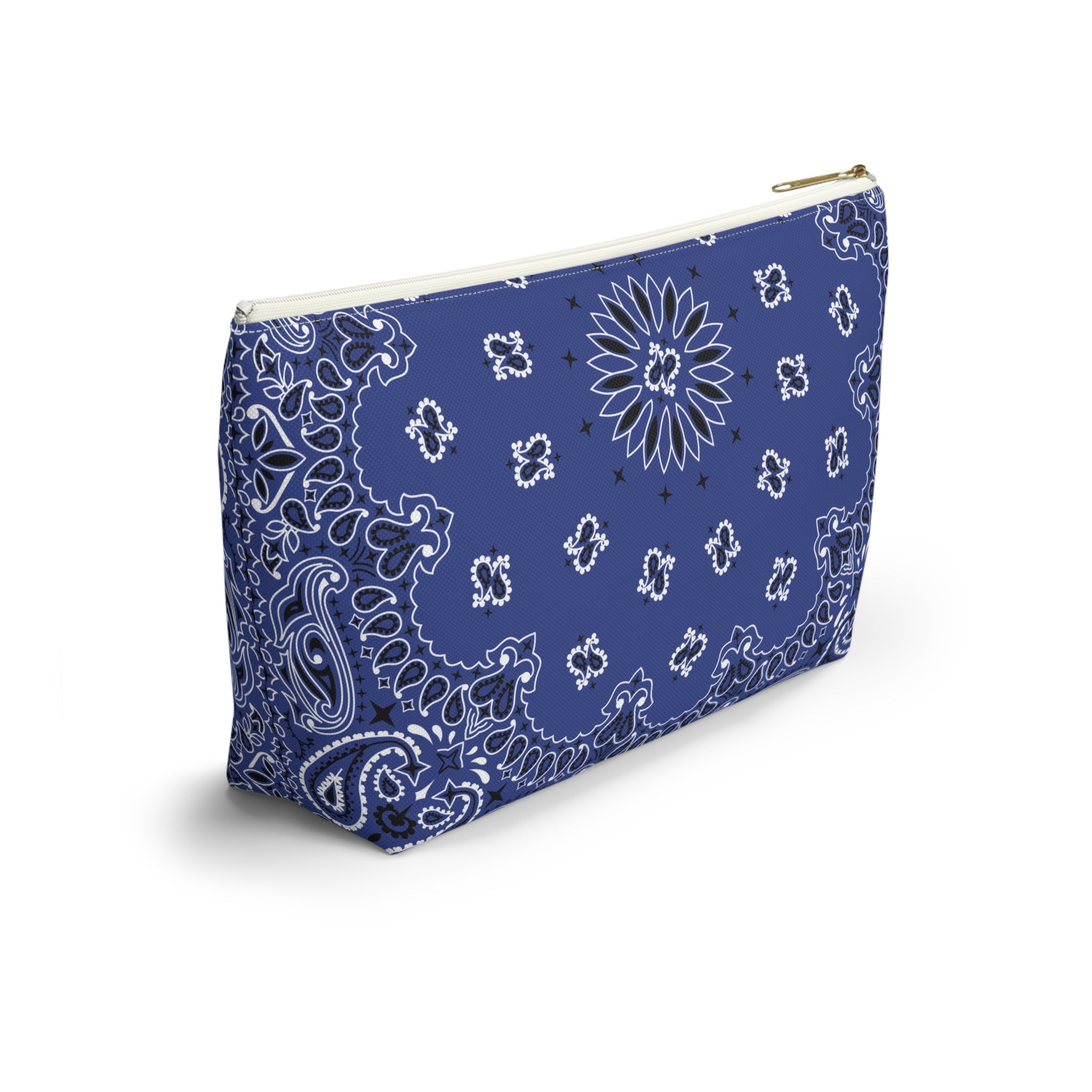 Blue Bandana Jewelry Pouch - Travel Organizer, Pencil Bag, Gift for Her, Cosmetic Makeup Bag, Cute Accessory Case