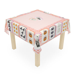 Halloween MAHJONG Tiles Tablecloth, 55 x 55, Hostess Gift, Bat, Pumpkin, Mummy, Skeleton, Ghost, Spider, Witch Hat, Handpainted Tiles