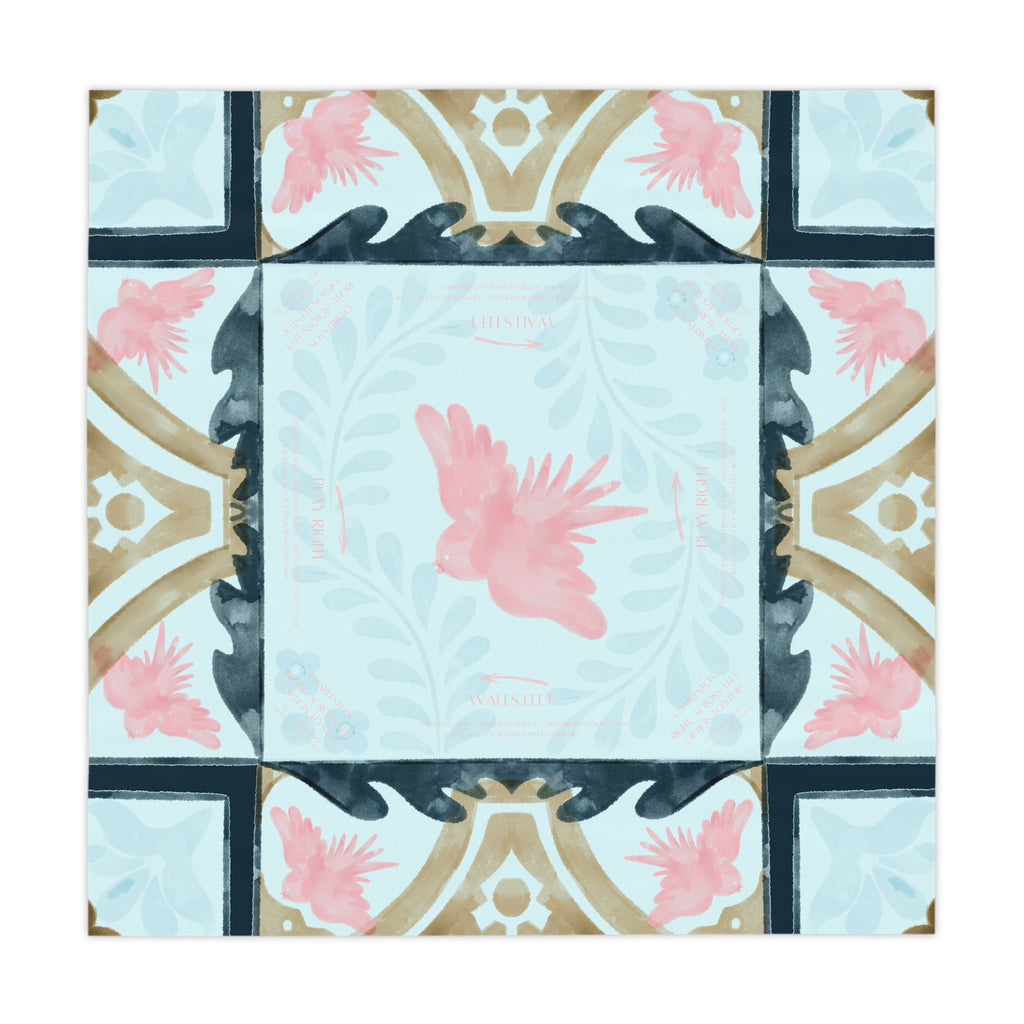 Bird Tile Tablecloth, Grandmillennial Table Cover, Hostess Gift, Charleston Rules, West Palm Beach Vibe, Beginner Instructions