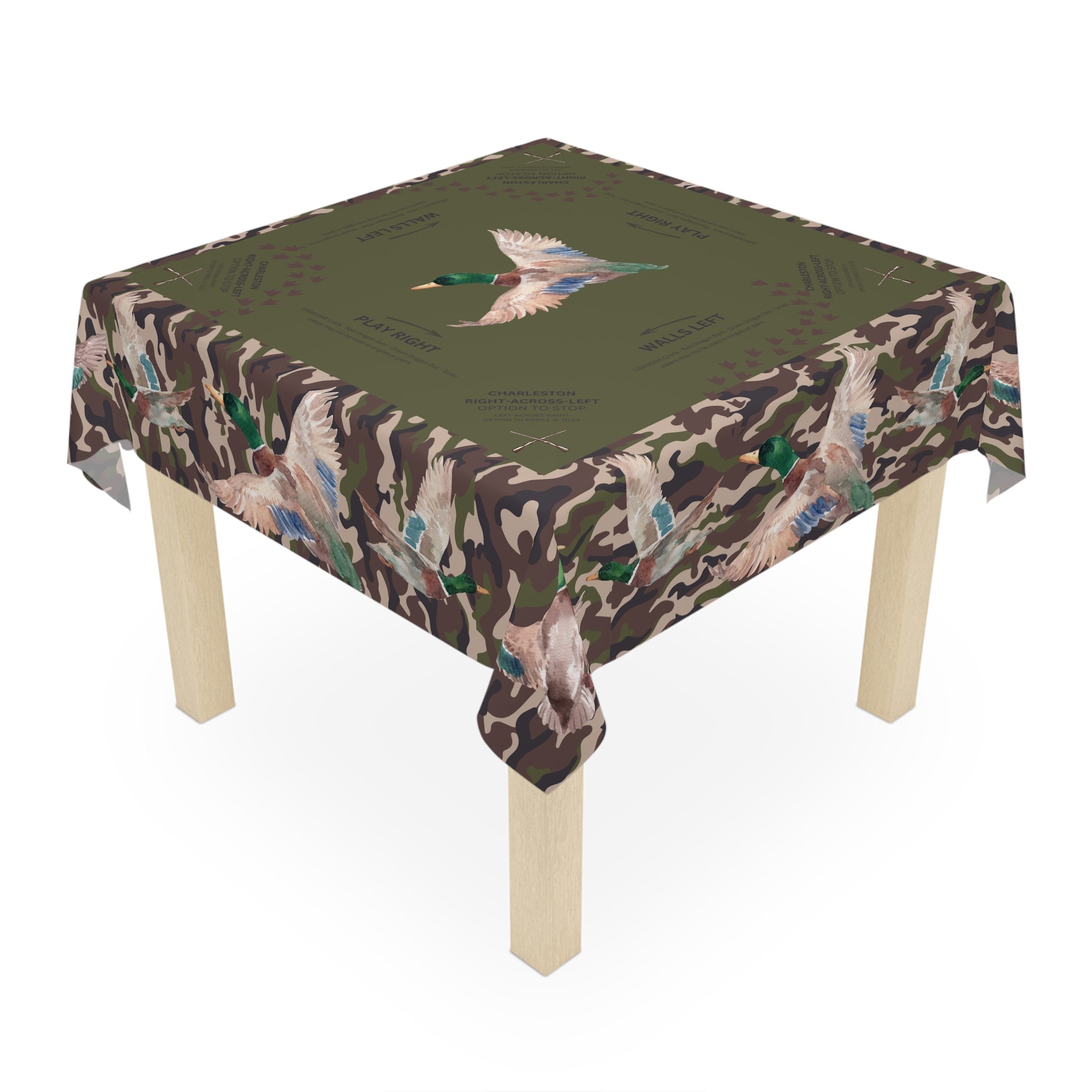 Duck Hunt Camo Mahjong Tablecloth, Camouflage, Guys Away Girls Will Play, Gaming Table Cover, Beginner, 55 x 55, Charleston Rules