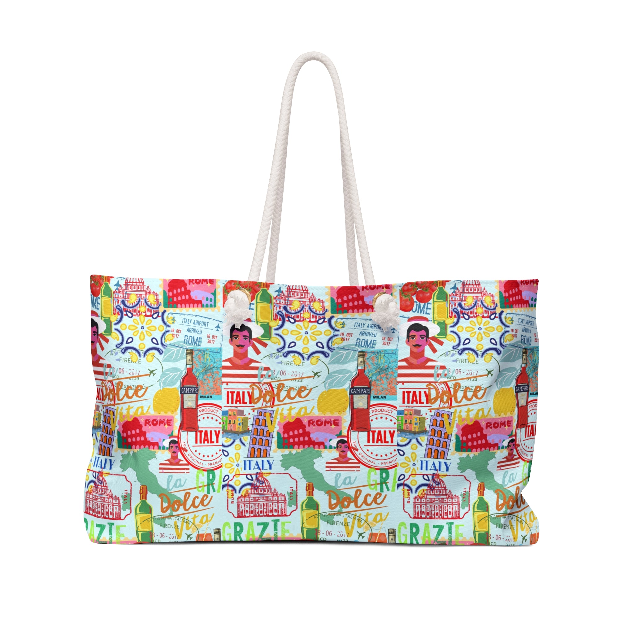 Summer in Italy Large Beach Bag, Shoulder Tote, Campari, La Vida Dolce, Travel Duffel, Vacation Essential