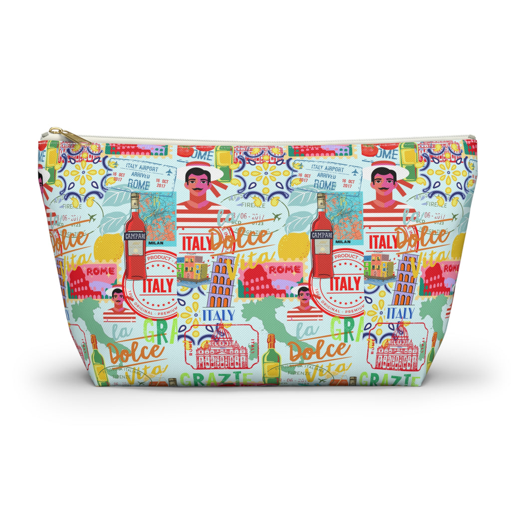 European Vacation Accessory Bag, Summer in Italy Jewelry Case, Pencil Holder, Traveler Zippered Makeup Bag, Travel Organizer Pouch,
