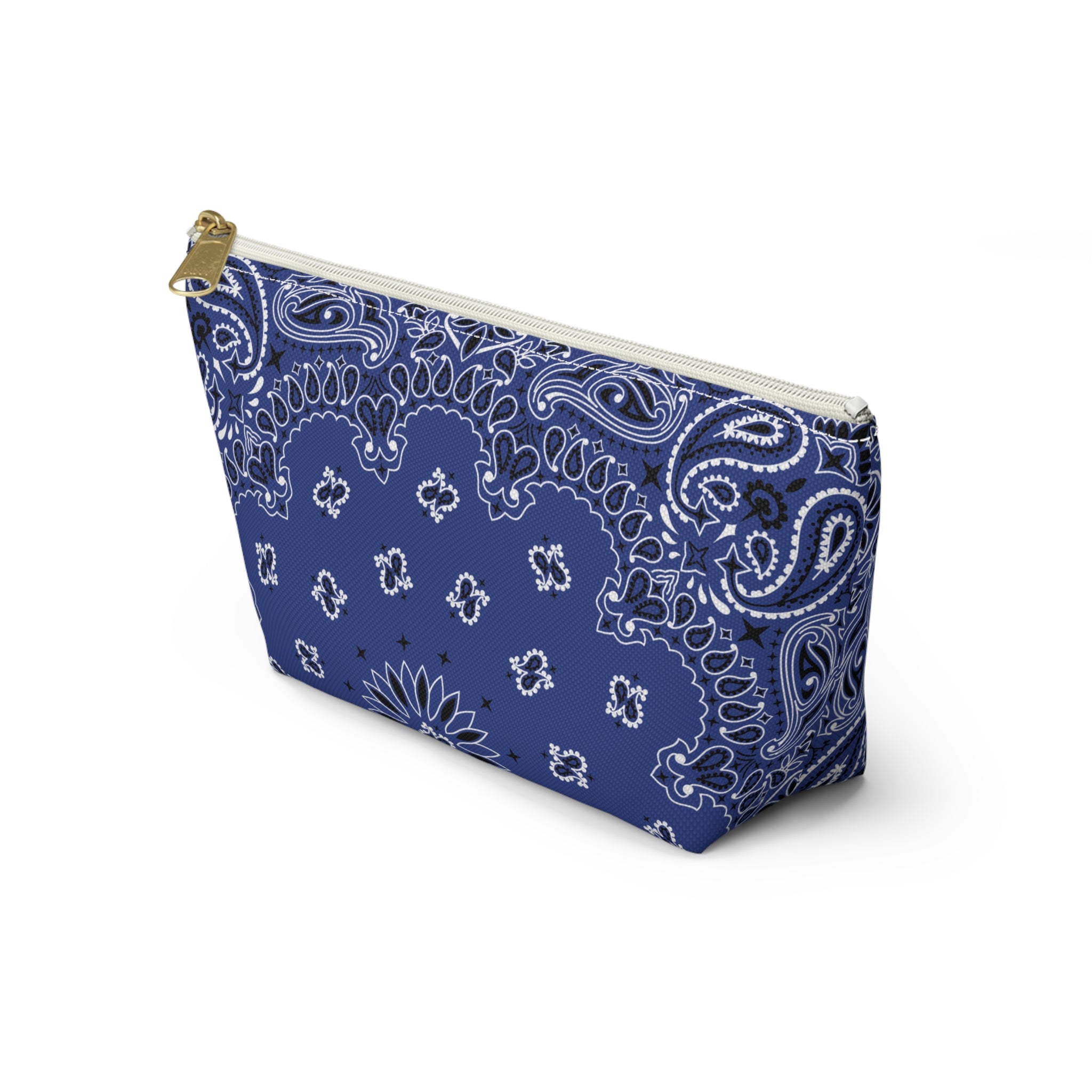 Blue Bandana Jewelry Pouch - Travel Organizer, Pencil Bag, Gift for Her, Cosmetic Makeup Bag, Cute Accessory Case
