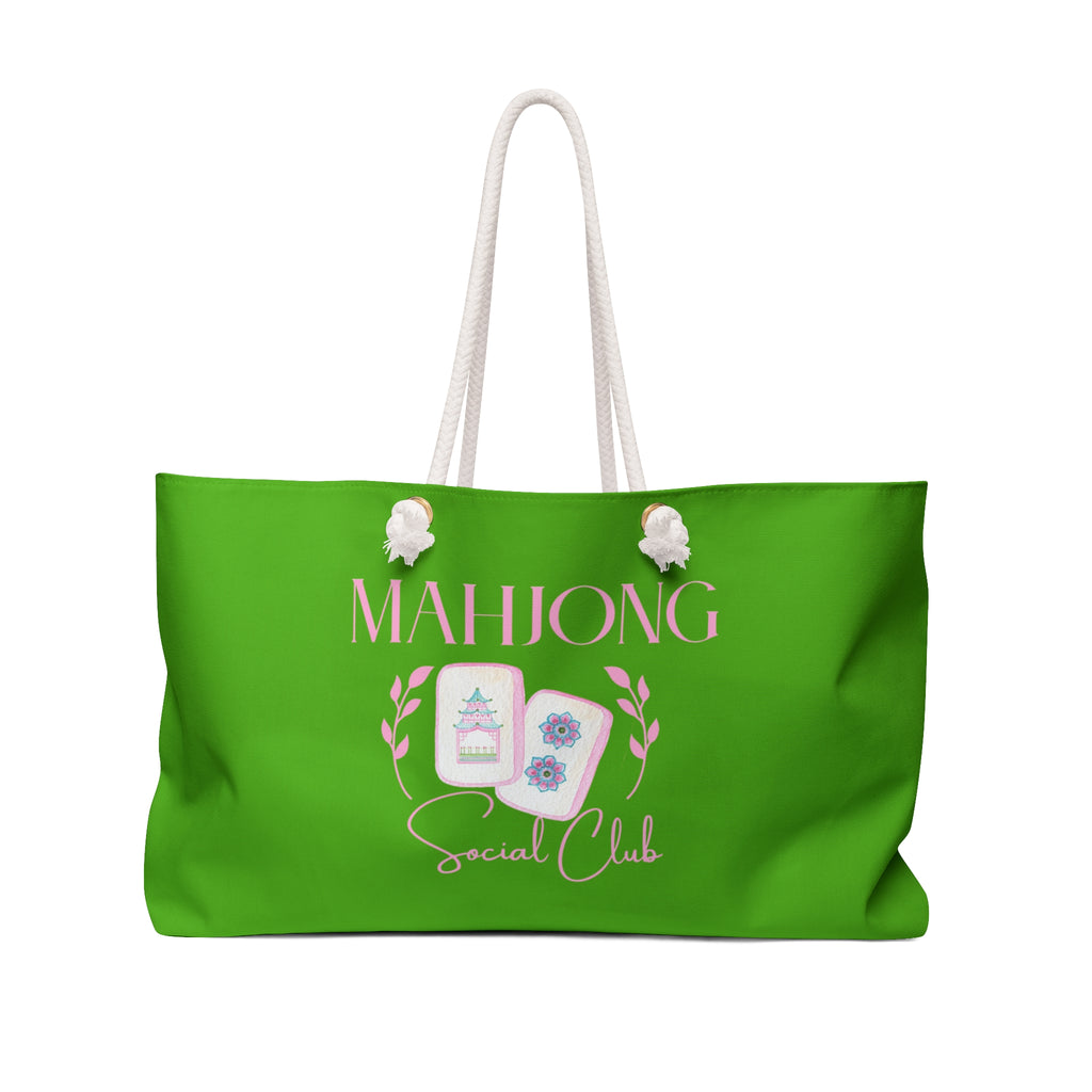 Mahjong Green Weekender Bag Tote, Tile Game Preppy Beach Bag, Large Travel Duffel Purse, Overnight Carry-On, Shoulder Handbag