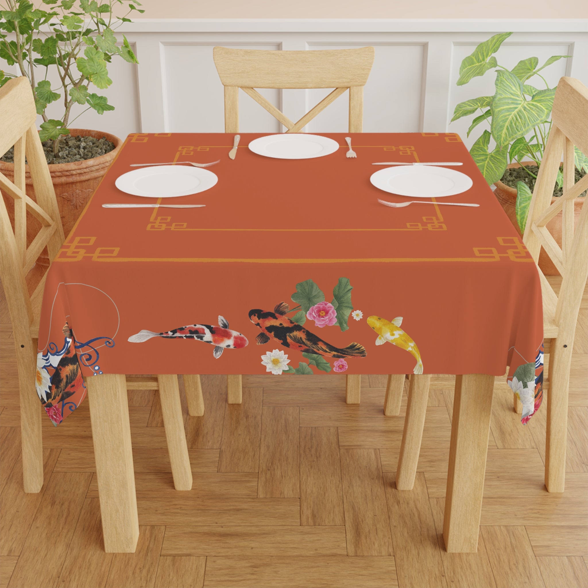 Orange Koi Mahjong Instructional Tablecloth
