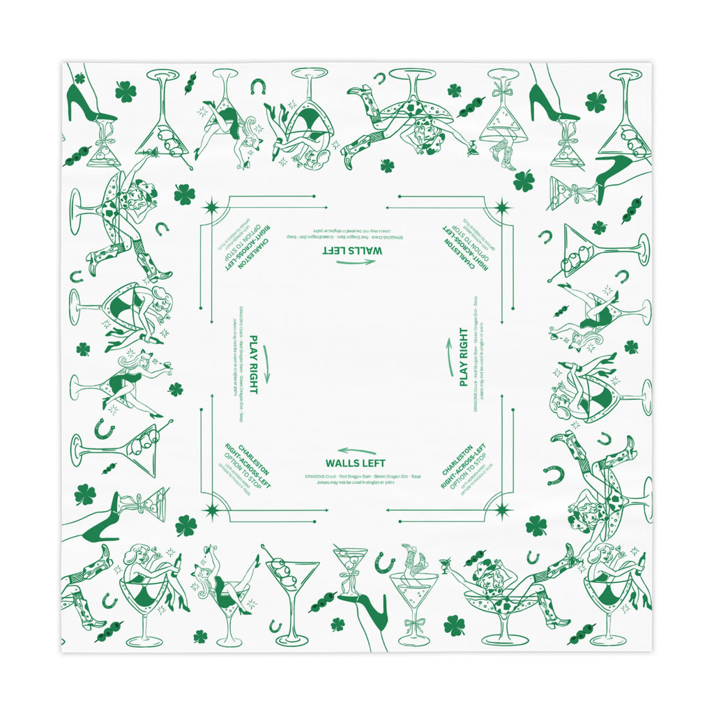 Get Lucky Mahjong Game Night Tablecloth, Hostess Gift,  Beginners Rules, Instructions, 55x55, Cocktails, Cowgirls, and Tiles Table Cover