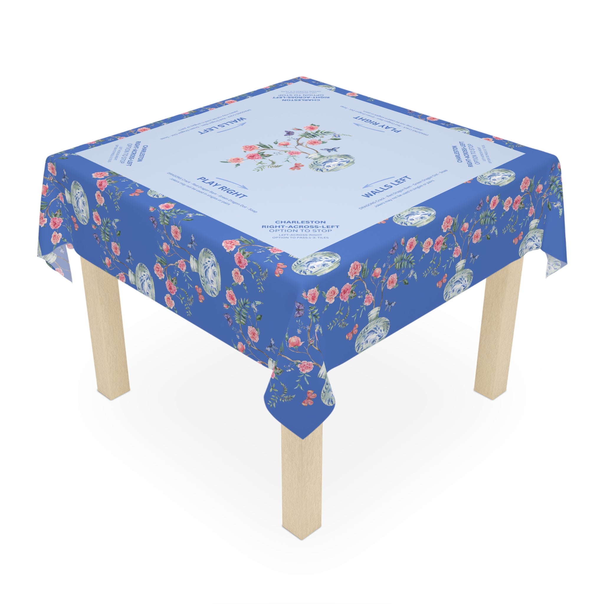 Mahjong Tablecloth, Spring Flowers, Game Night, Chinoiserie Vase, Pink, Hostess Gift, Table Cover, 55x55, Beginner Friendly, Instructions
