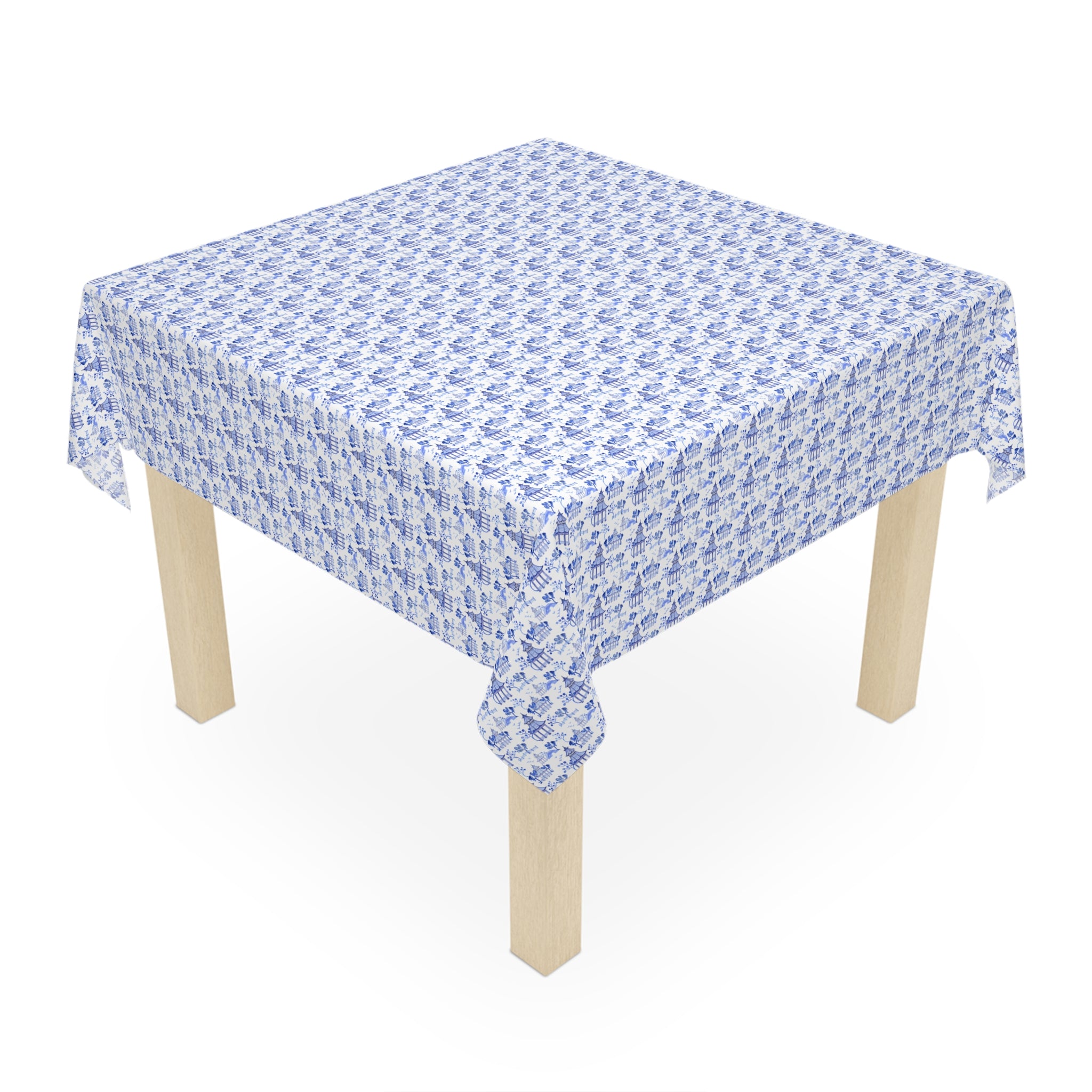 Blue Pagoda Tablecloth, Grandmillennial Table Cover, Hostess Gift