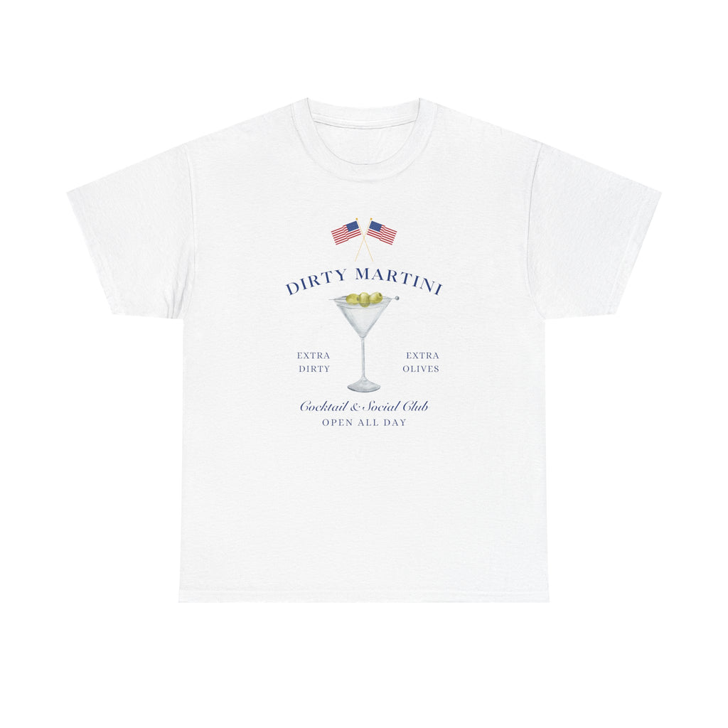 Red, White, and Blue Dirty Martini Social Club Tee, American Flag, Patriotic Apparel, Gift for Her or Him - Unisex Heavy Cotton T-shirt,