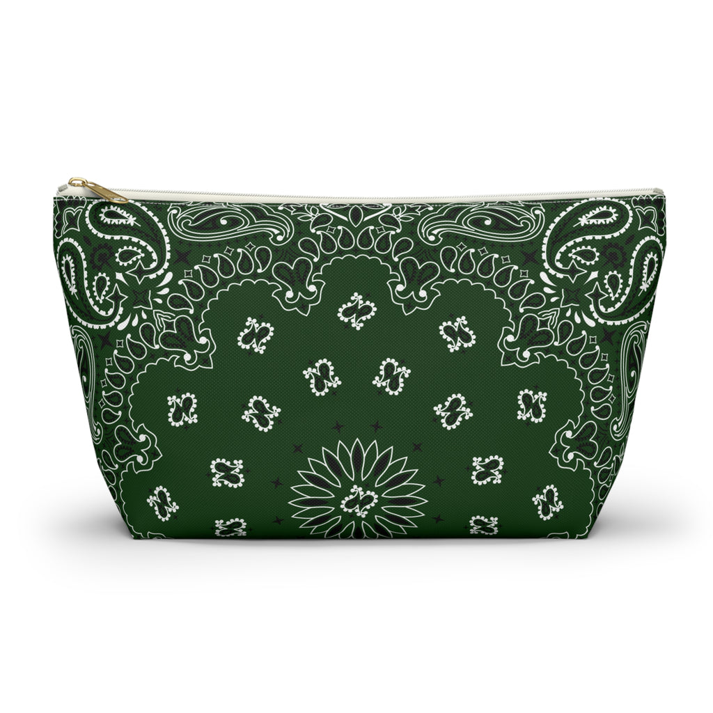 Forest Green Bandana Jewelry Pouch - Travel Organizer, Pencil Bag, Gift for Her, Cosmetic Makeup Bag, Cute Accessory Case