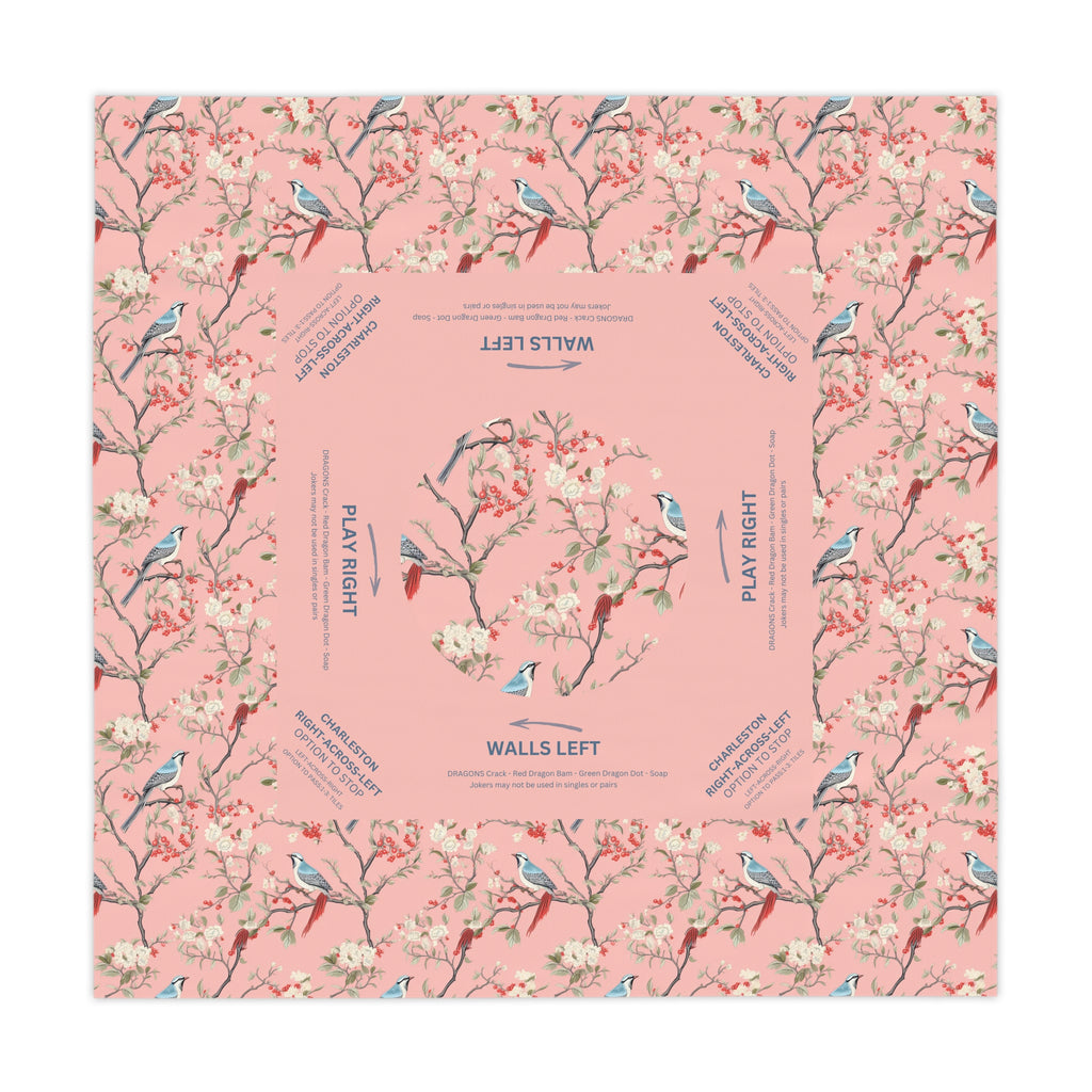 Mahjong Tablecloth, Birdie Design, Pink and Blue Decor, Mahjong Lover Gift, Game Night Decor, Playful Table Cover