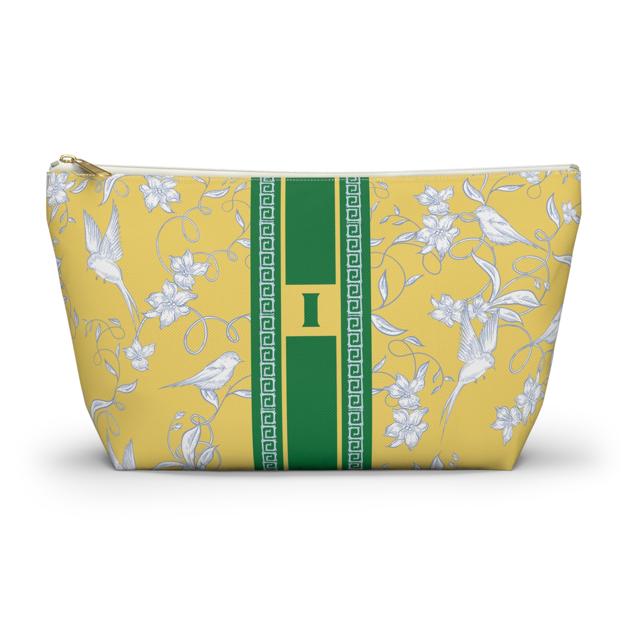 Monogrammed Mahjong Tile Bag: Chinoiserie Travel Pouch, Yellow Birdie, Small and Large