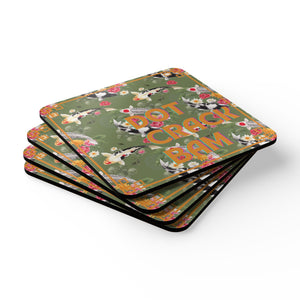 Mahjong Corkwood Coaster Set Koi Pond Green