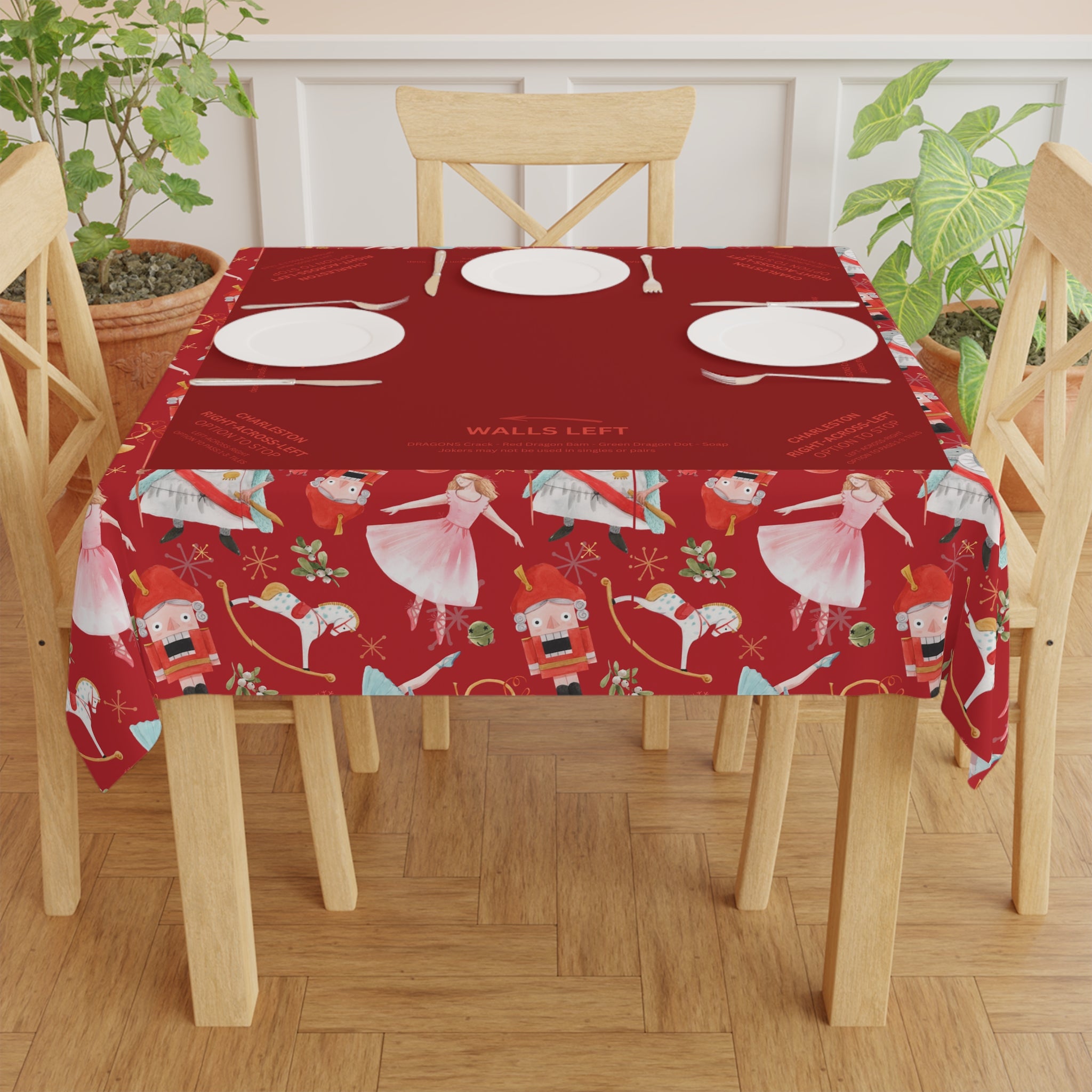 Christmas MAHJONG NutcrackerTablecloth, Mahjong Instructions, Size 55 x 55, Mahjong with Rules, great for beginners learning how to play