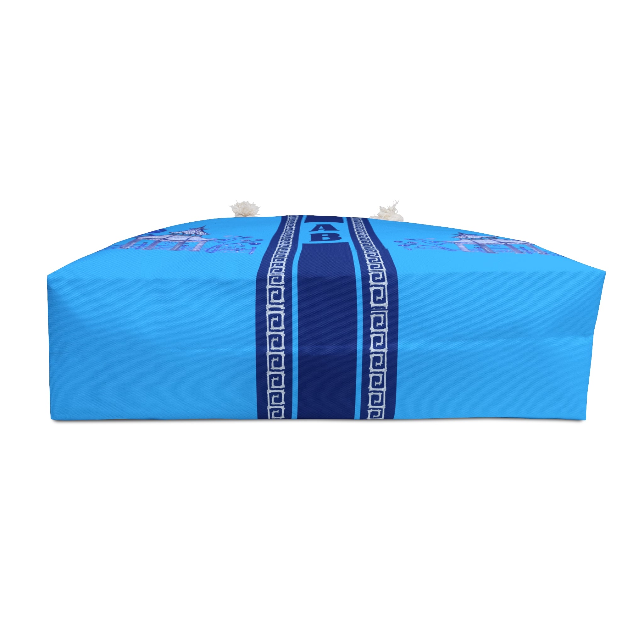 Monogrammed Blue Pagoda Chinoiserie Mahjong Tote Bag, Personalized Mahjong Gift, Maj Carry-All Travel Duffel