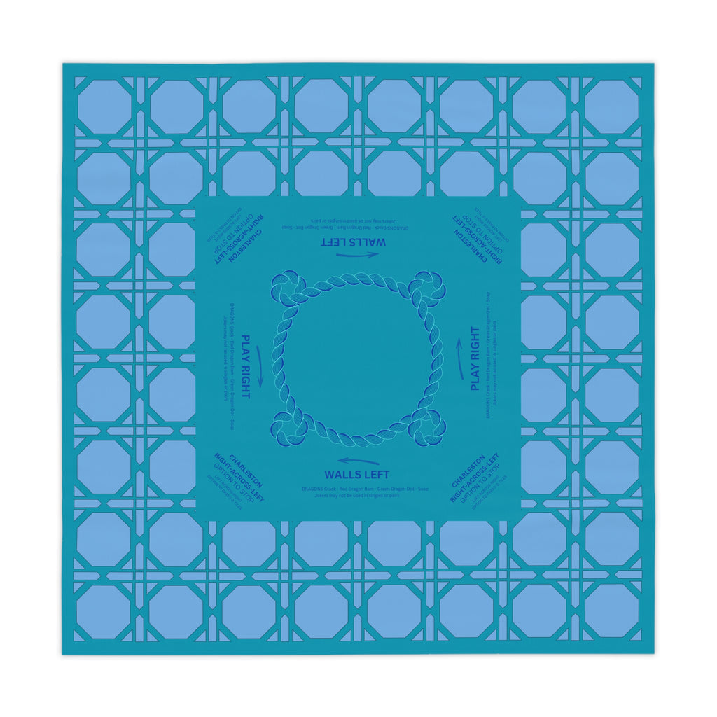 Teal Rattan Mahjong Tablecloth, Game Night Hostess Gift 55x55, Blue Palm Beach Vibe, Mahj, with instrucitons,Table Cover, Home Decor