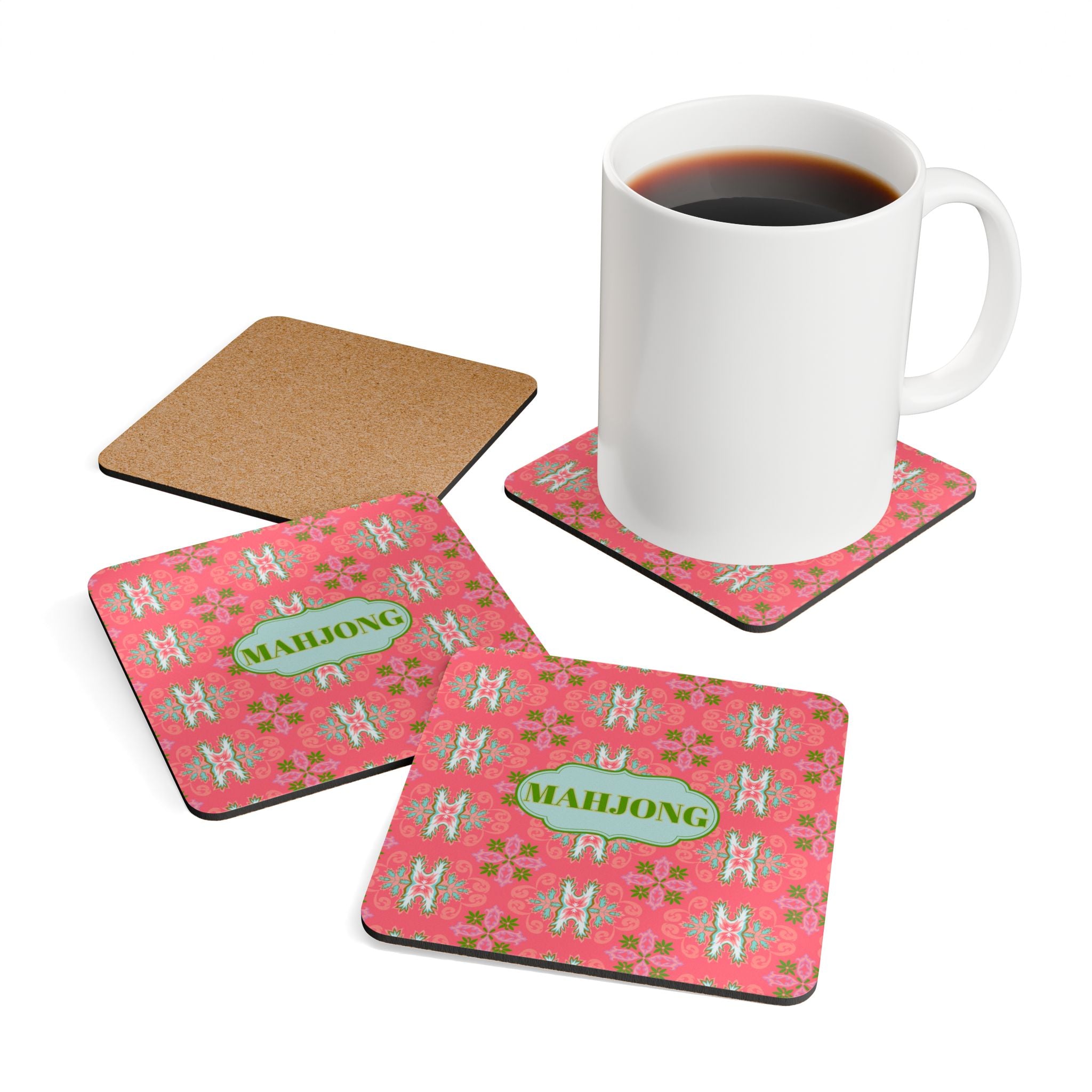 Mahjong Corkwood Coaster Set Colony Coral