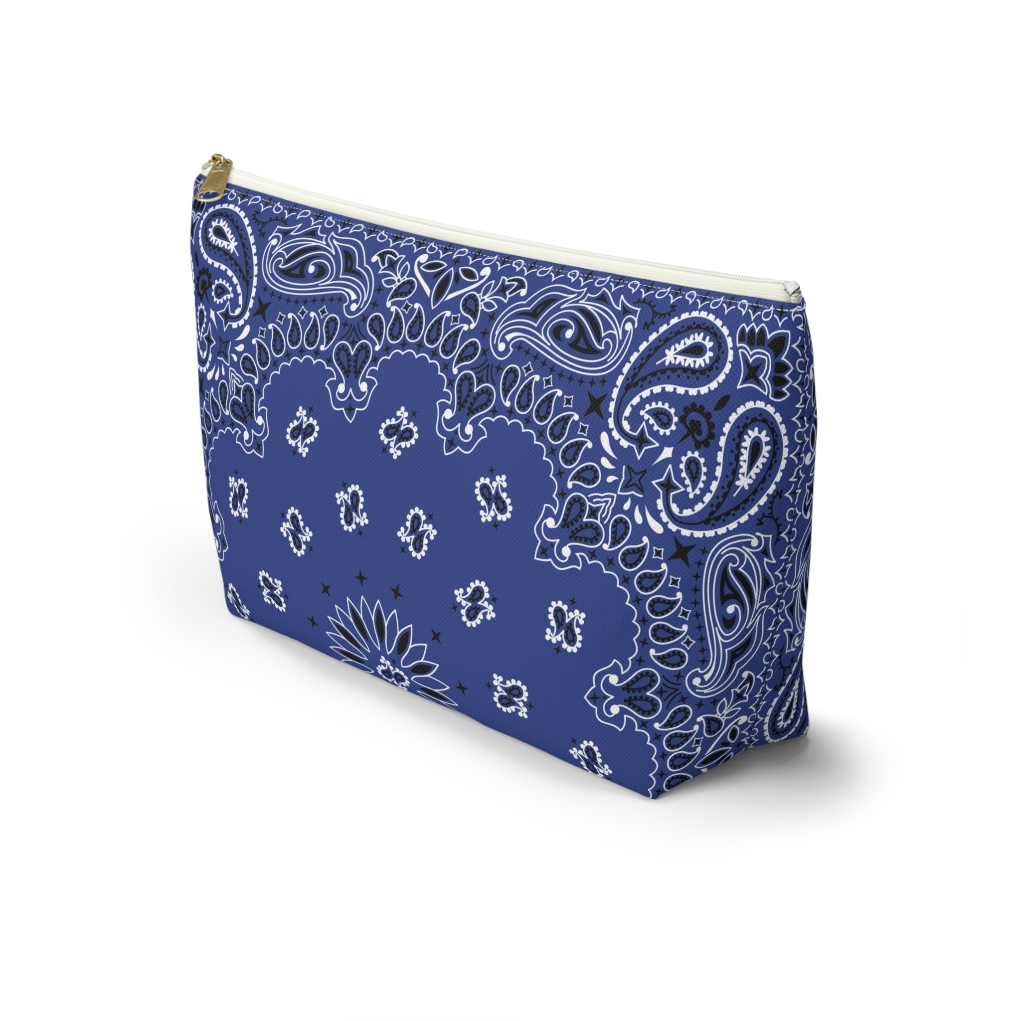 Blue Bandana Jewelry Pouch - Travel Organizer, Pencil Bag, Gift for Her, Cosmetic Makeup Bag, Cute Accessory Case