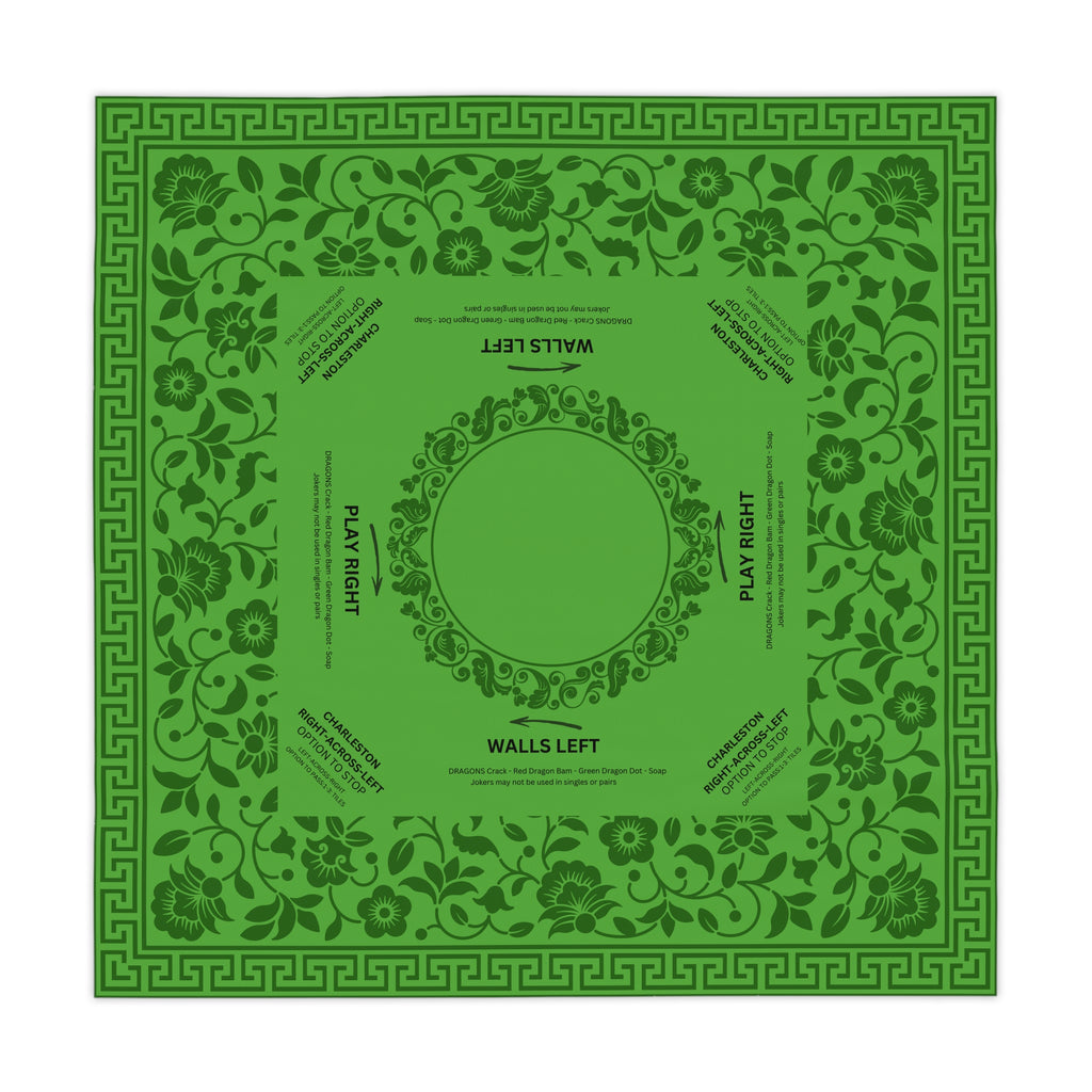 Green Floral MAHJONG Tablecloth, Instructions, Size 55 x 55, With Rules for Beginners, Saint Patrick's Day