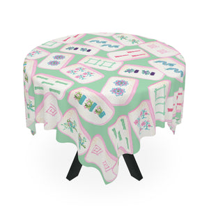 Mahjong Game Night Tablecloth, Hostess Gift,  Beginners Rules, Instructions, 55x55, Cocktails, Cowgirls, and Tiles Table Cover